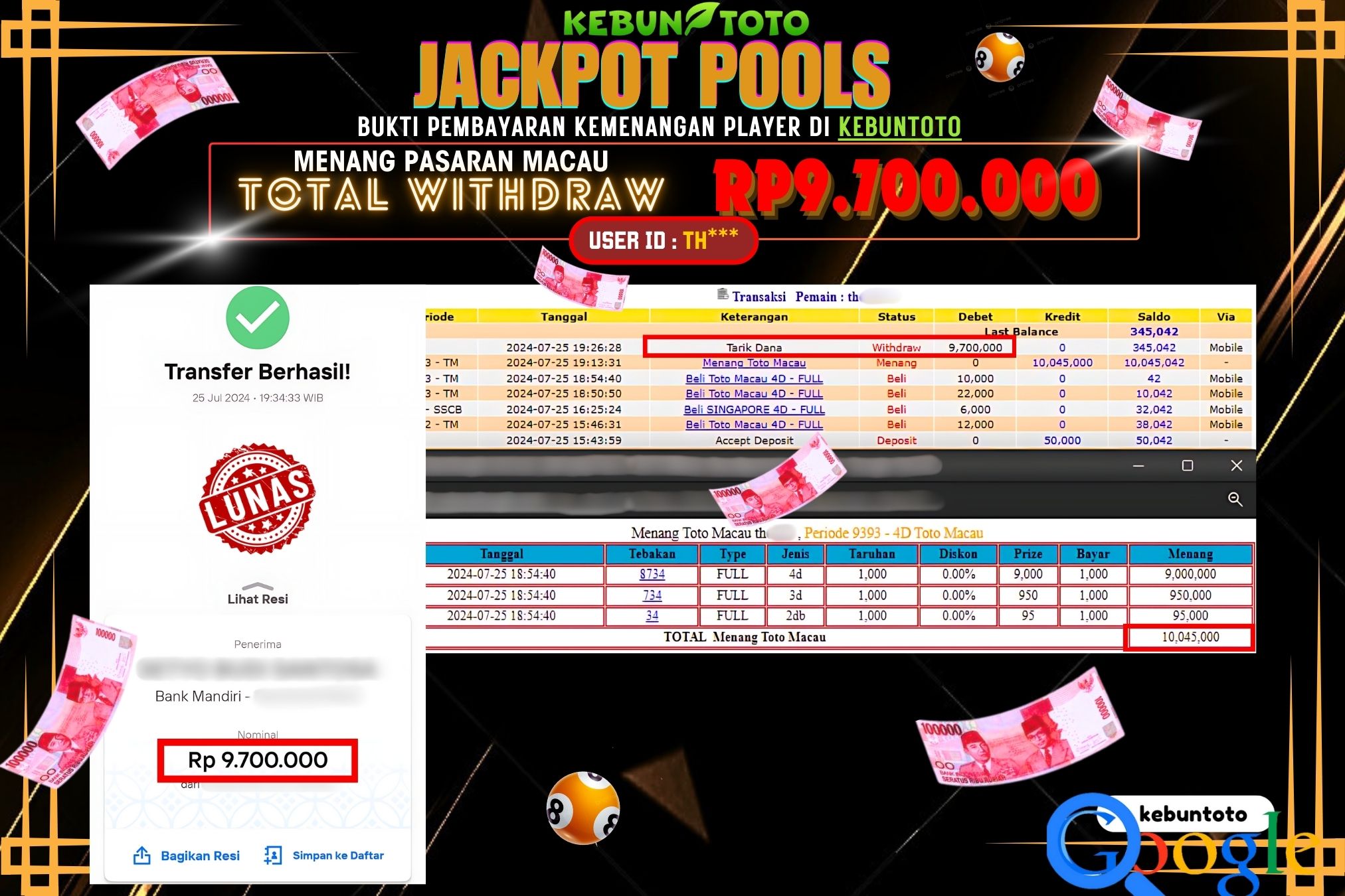 KEBUNTOTO JACKPOT TOGEL PASARAN MACAU Rp.9.700.000,- LUNAS