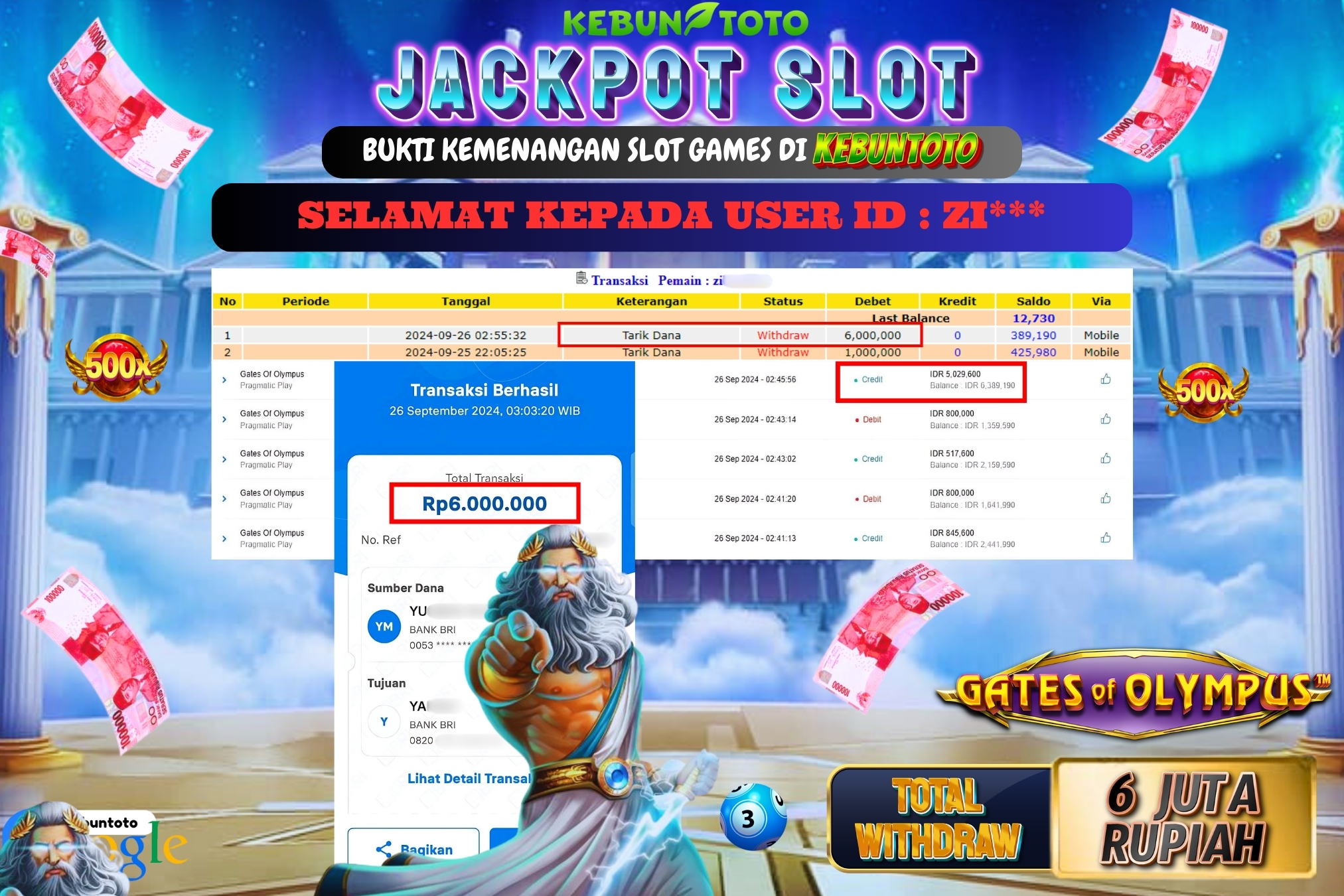 KEBUNTOTO JACKPOT SLOT GATES OF OLYMPUS Rp.6.000.000,- LUNAS