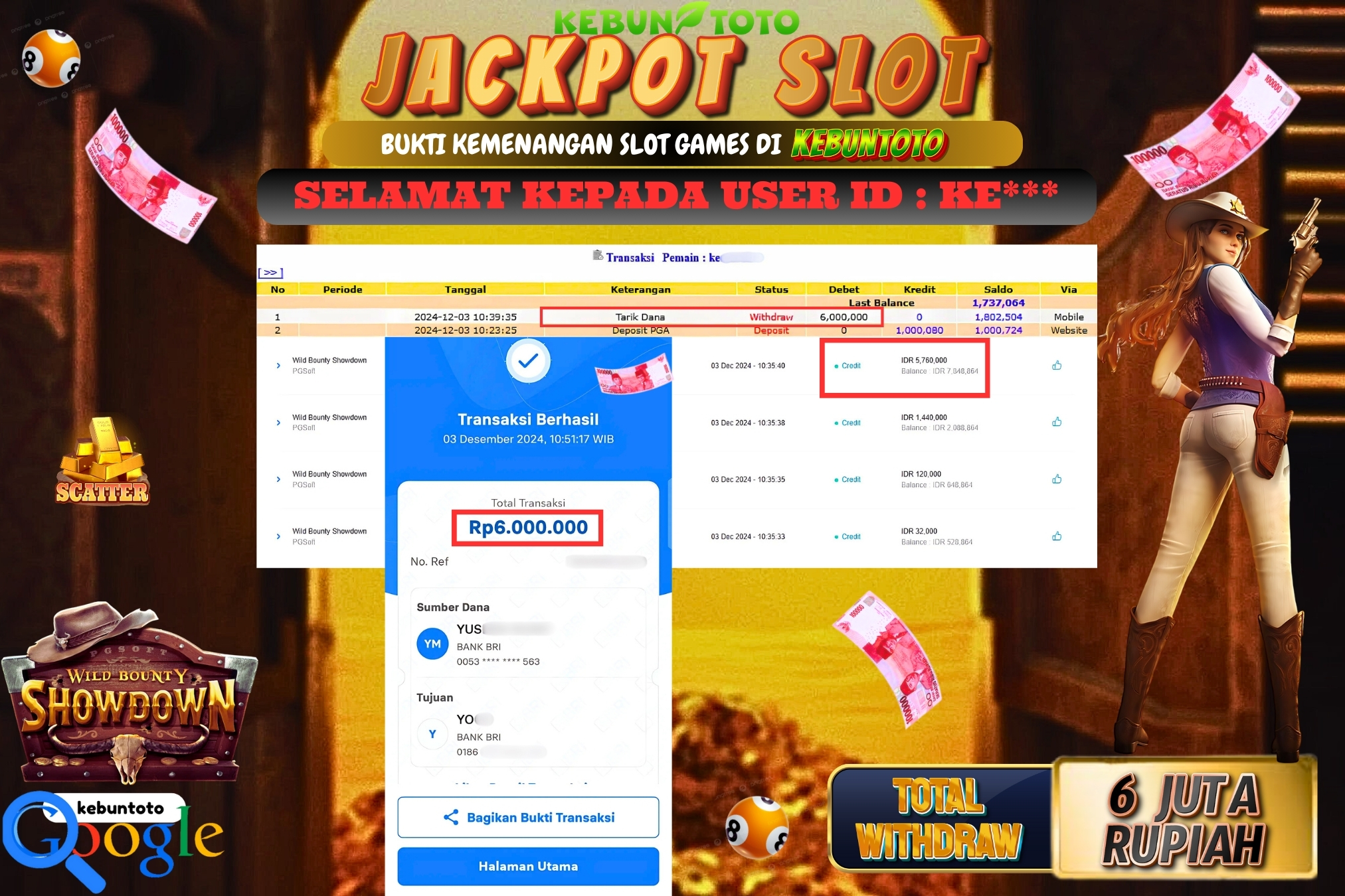 KEBUNTOTO JACKPOT SLOT WILD BOUNTY SHOWDOWN Rp.6.000.000,- LUNAS