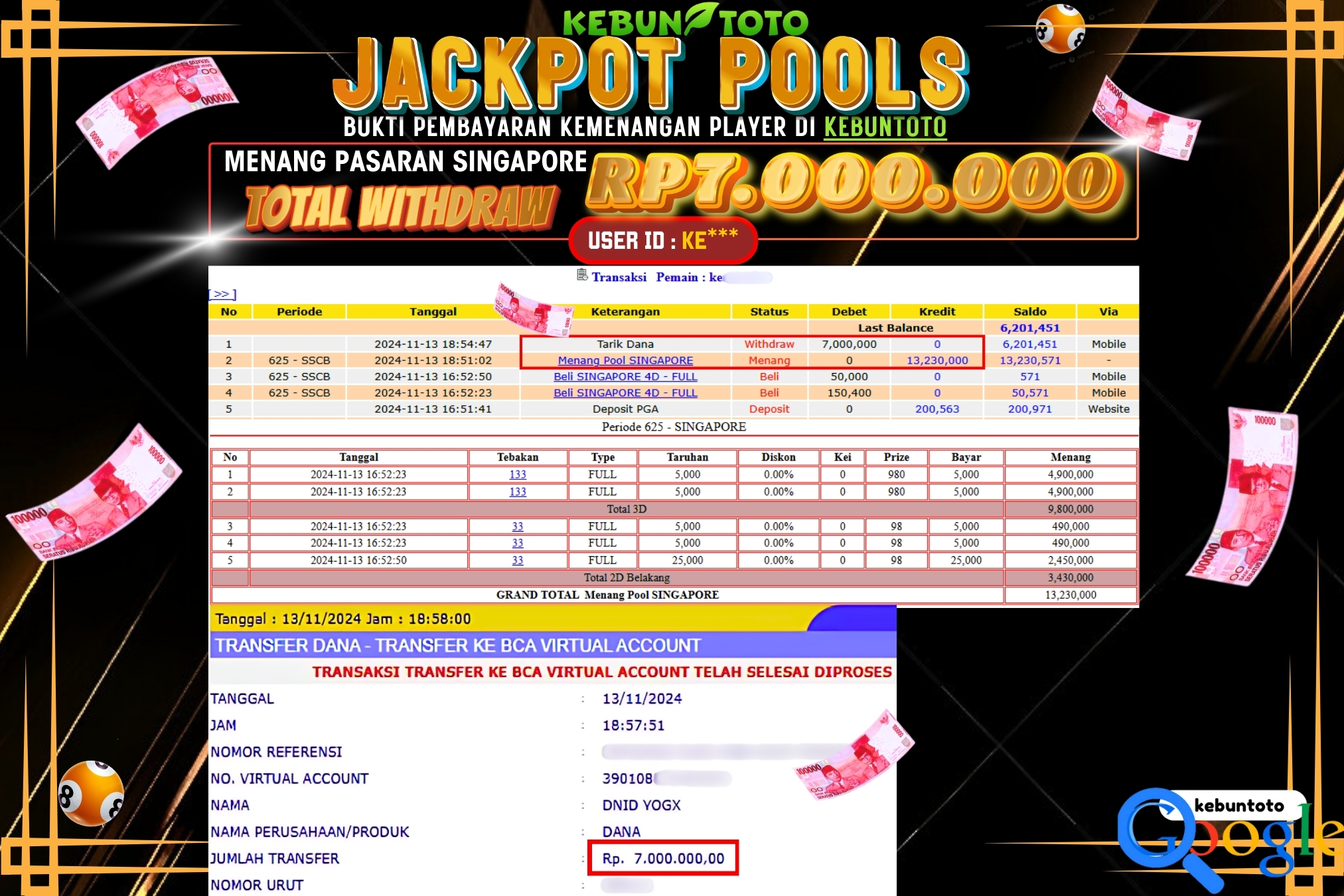 KEBUNTOTO JACKPOT TOGEL PASARAN SINGAPORE Rp.7.000.000,- LUNAS