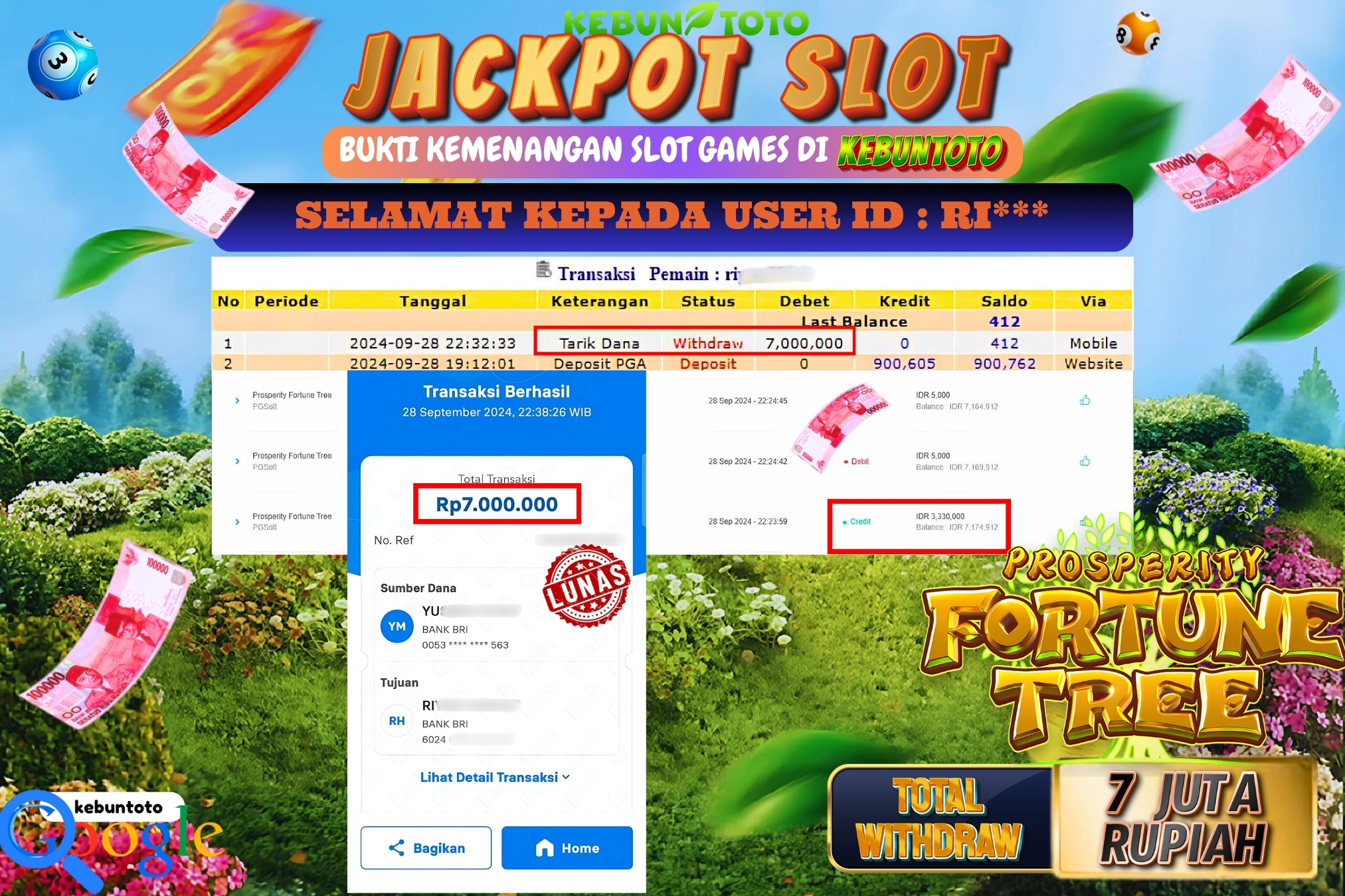 KEBUNTOTO JACKPOT SLOT PROSPERITY FORTUNE TREE Rp.7.000.000,- LUNAS