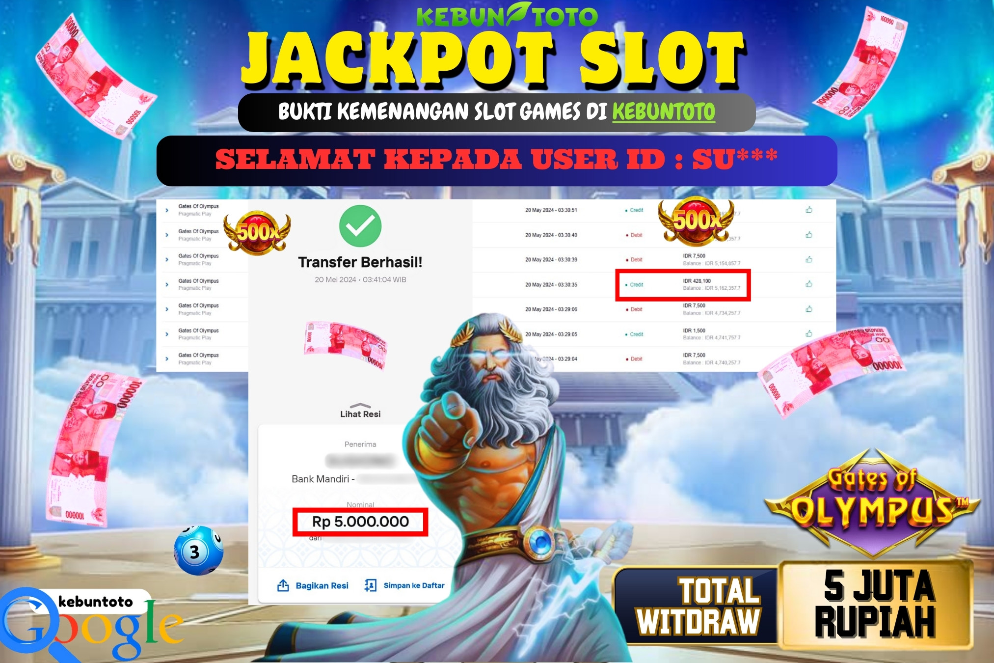 KEBUNTOTO JACKPOT SLOT GATES OF OLYMPUS Rp.5.000.000,- LUNAS