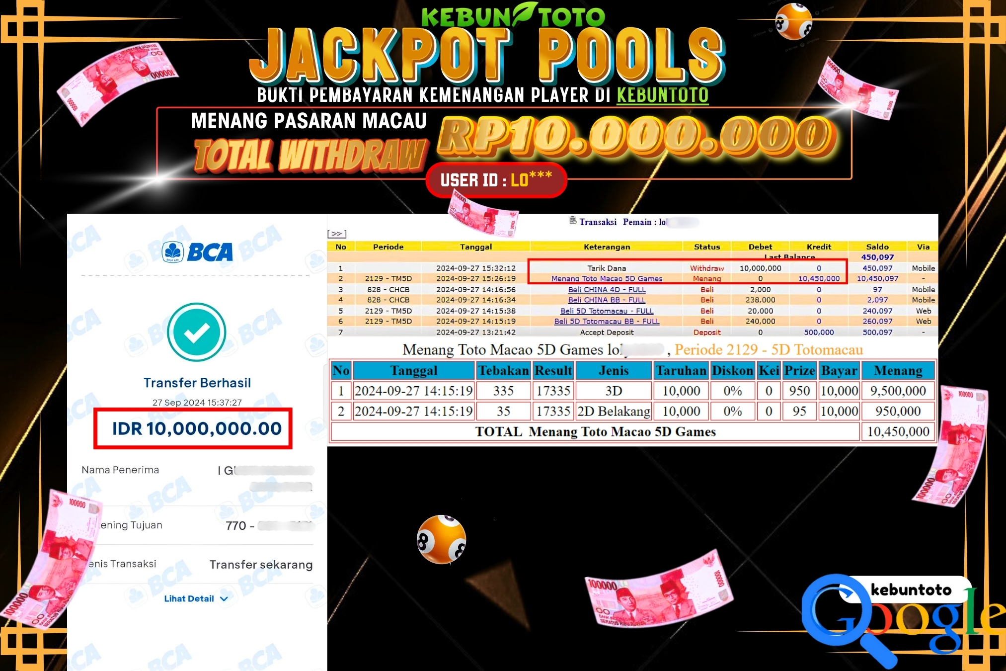 KEBUNTOTO JACKPOT TOGEL PASARAN MACAU Rp.10.000.000,- LUNAS