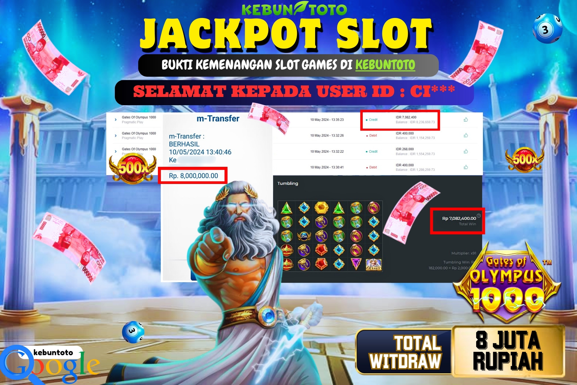 KEBUNTOTO JACKPOT SLOT GATES OF OLYMPUS 1000 Rp.8.000.000,- LUNAS