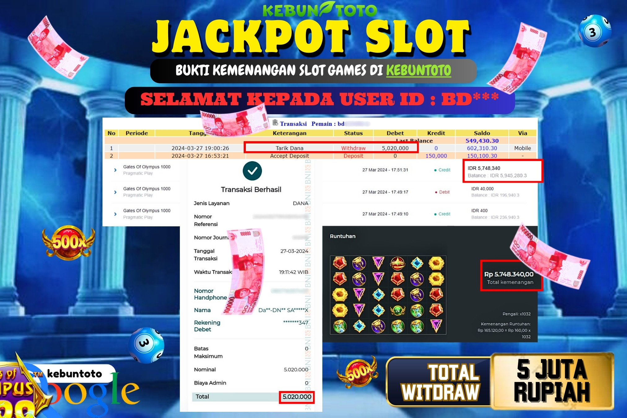 KEBUNTOTO JACKPOT SLOT GATES OF OLYMPUS 1000 Rp.5.020.000,- LUNAS