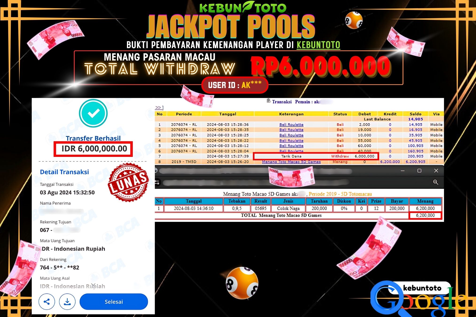 KEBUNTOTO JACKPOT TOGEL PASARAN MACAU Rp.6.000.000,- LUNAS