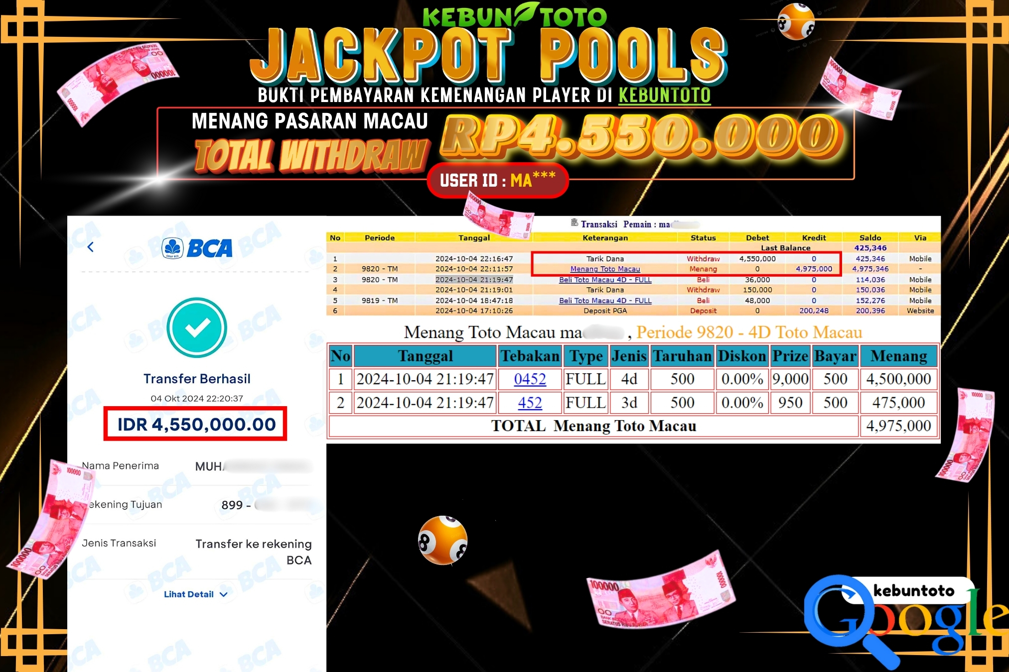 KEBUNTOTO JACKPOT TOGEL PASARAN MACAU Rp.4.550.000,- LUNAS