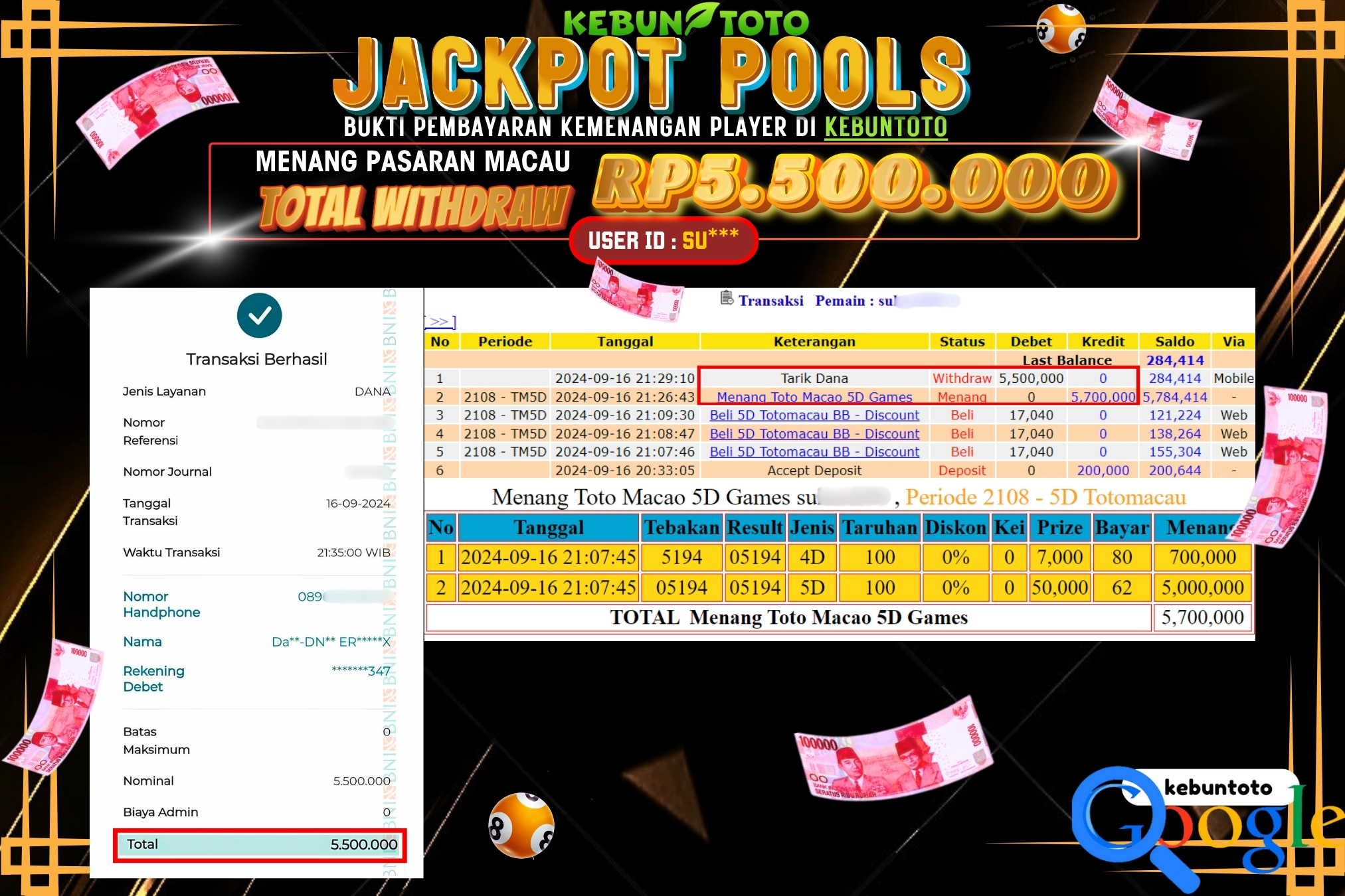 KEBUNTOTO JACKPOT TOGEL PASARAN MACAU Rp.5.500.000,- LUNAS