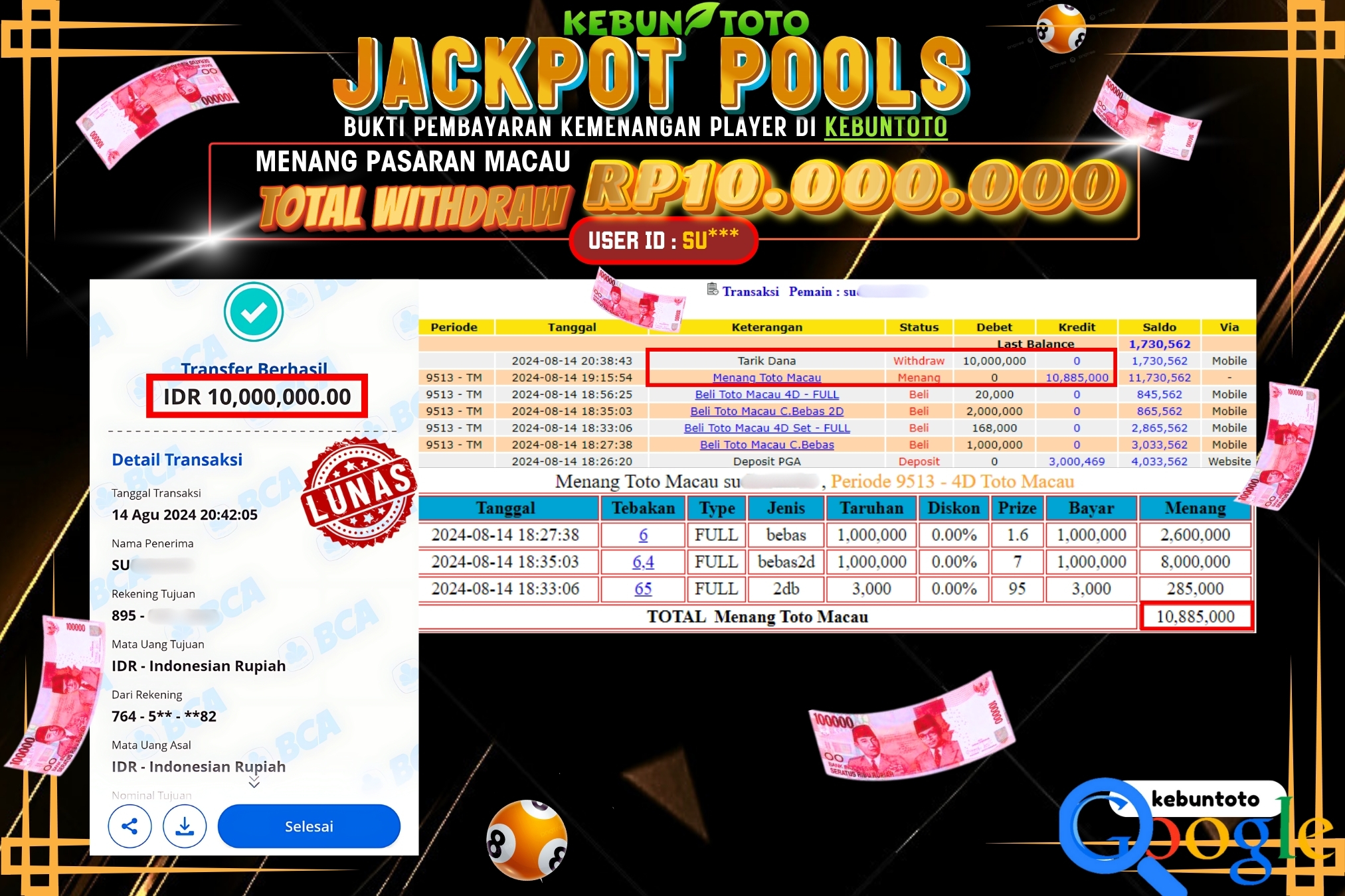 KEBUNTOTO JACKPOT TOGEL PASARAN MACAU Rp.10.000.000,- LUNAS