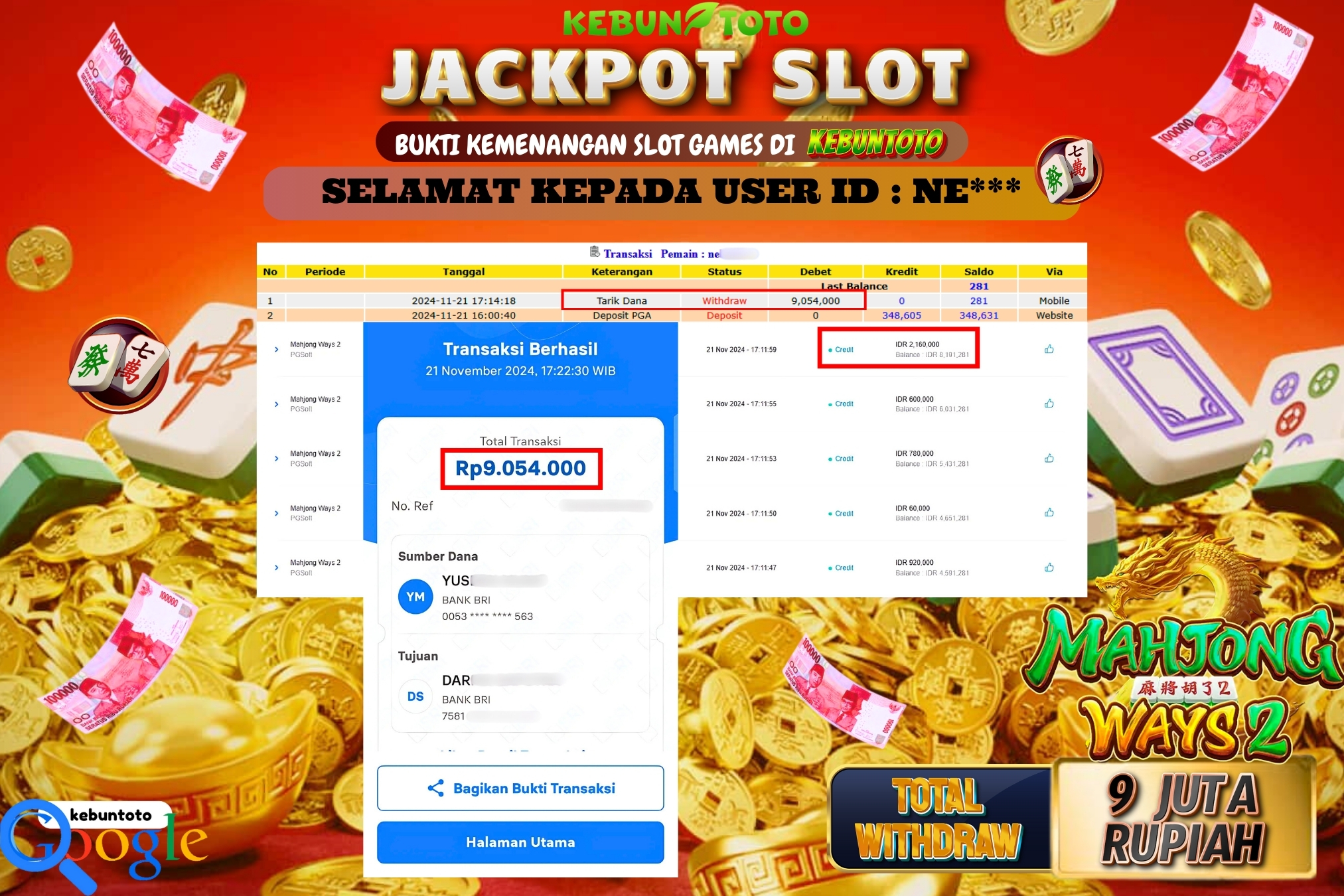 KEBUNTOTO JACKPOT SLOT MAHJONG WAYS 2 Rp.9.054.000,- LUNAS