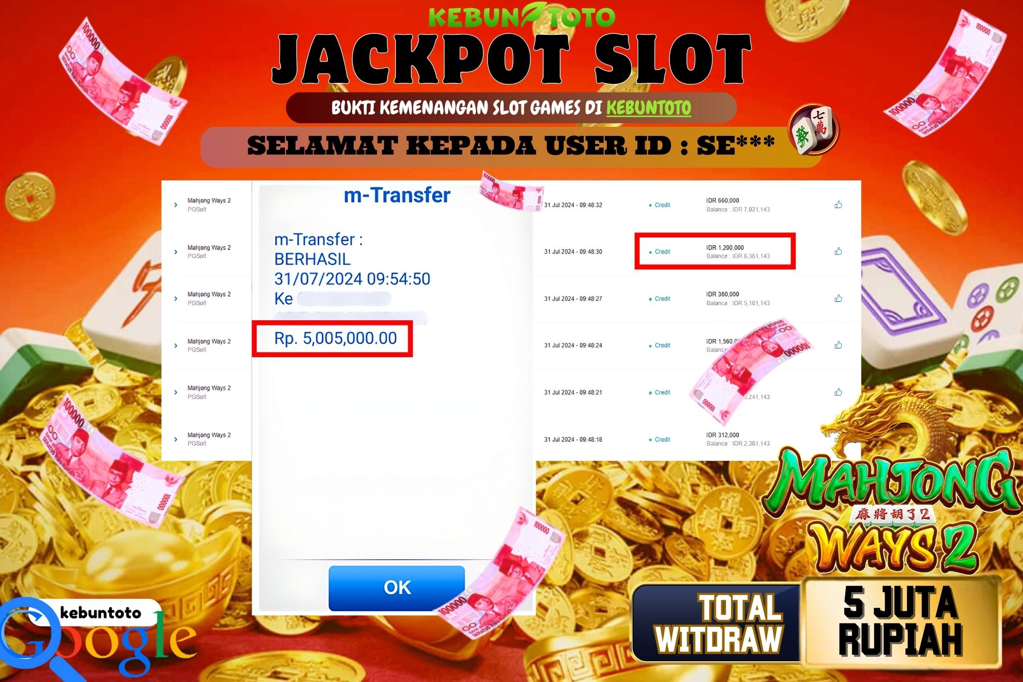 KEBUNTOTO JACKPOT SLOT MAHJONG WAYS 2 Rp.5.005.000,- LUNAS