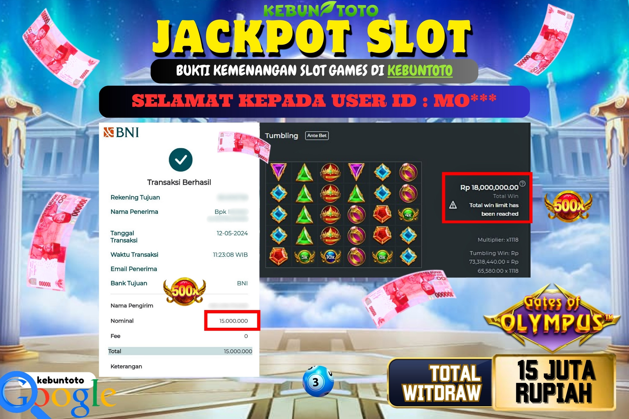 KEBUNTOTO JACKPOT SLOT GATES OF OLYMPUS Rp.15.000.000,- LUNAS