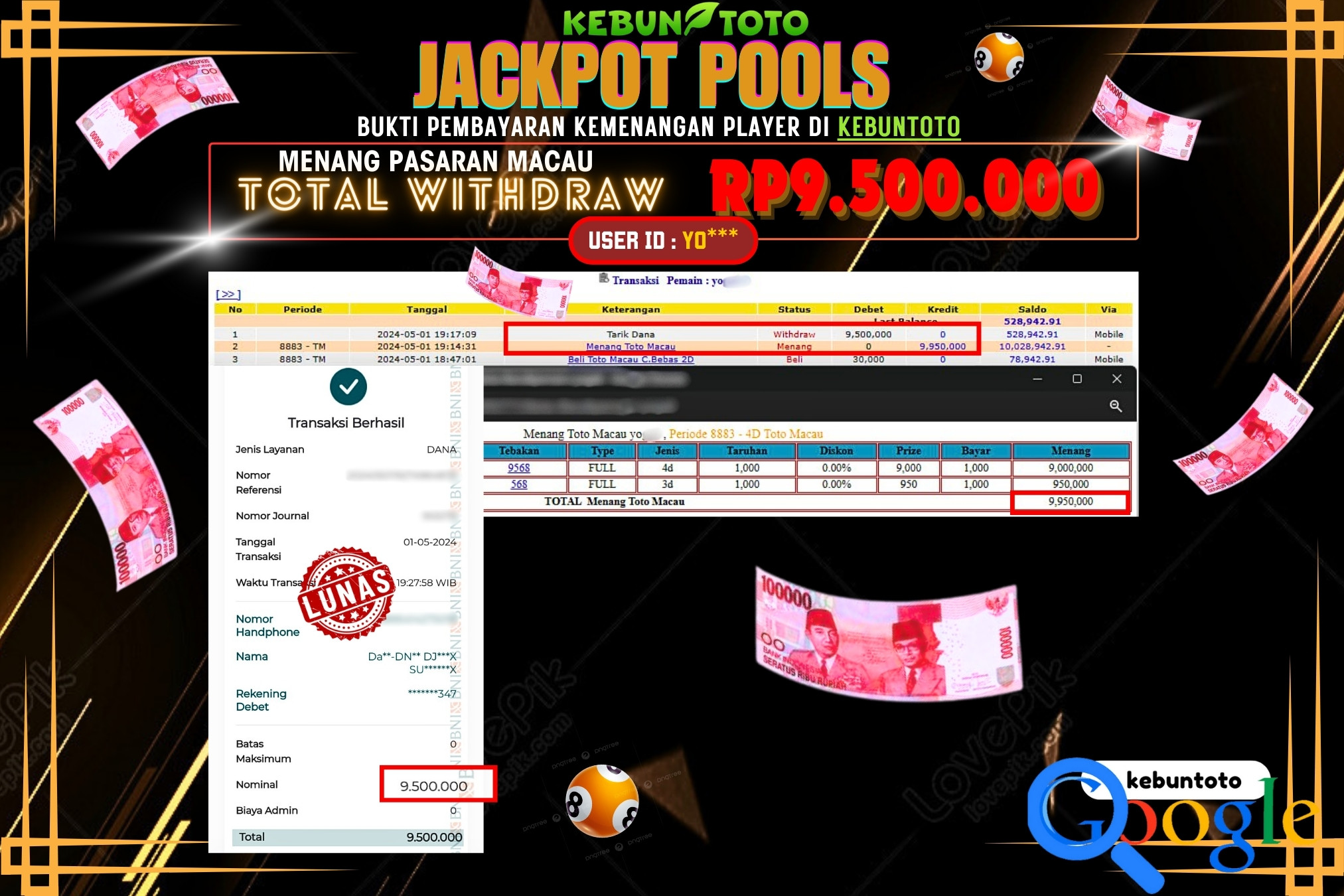 KEBUNTOTO JACKPOT TOGEL PASARAN MACAU Rp.9.500.000,- LUNAS