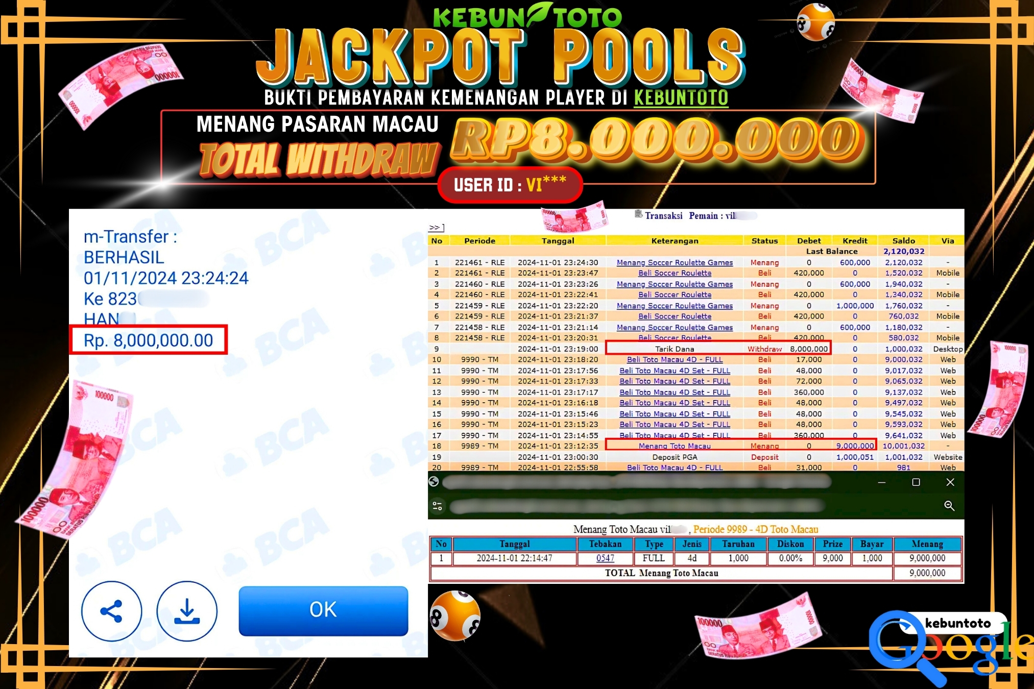 KEBUNTOTO JACKPOT TOGEL PASARAN MACAU Rp.8.000.000,- LUNAS