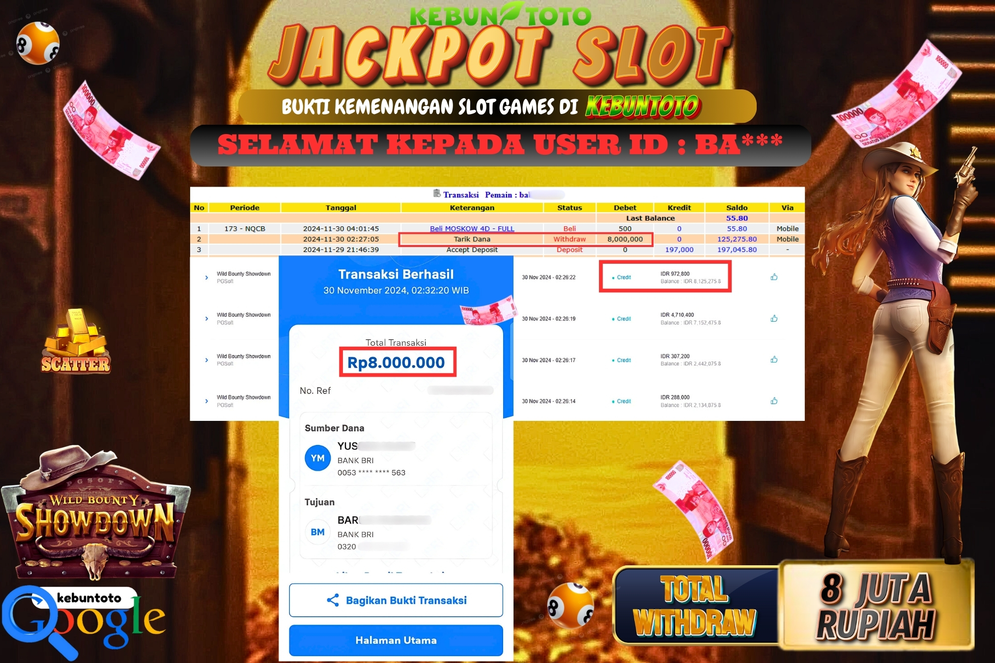 KEBUNTOTO JACKPOT SLOT WILD BOUNTY SHOWDOWN Rp.8.000.000,- LUNAS