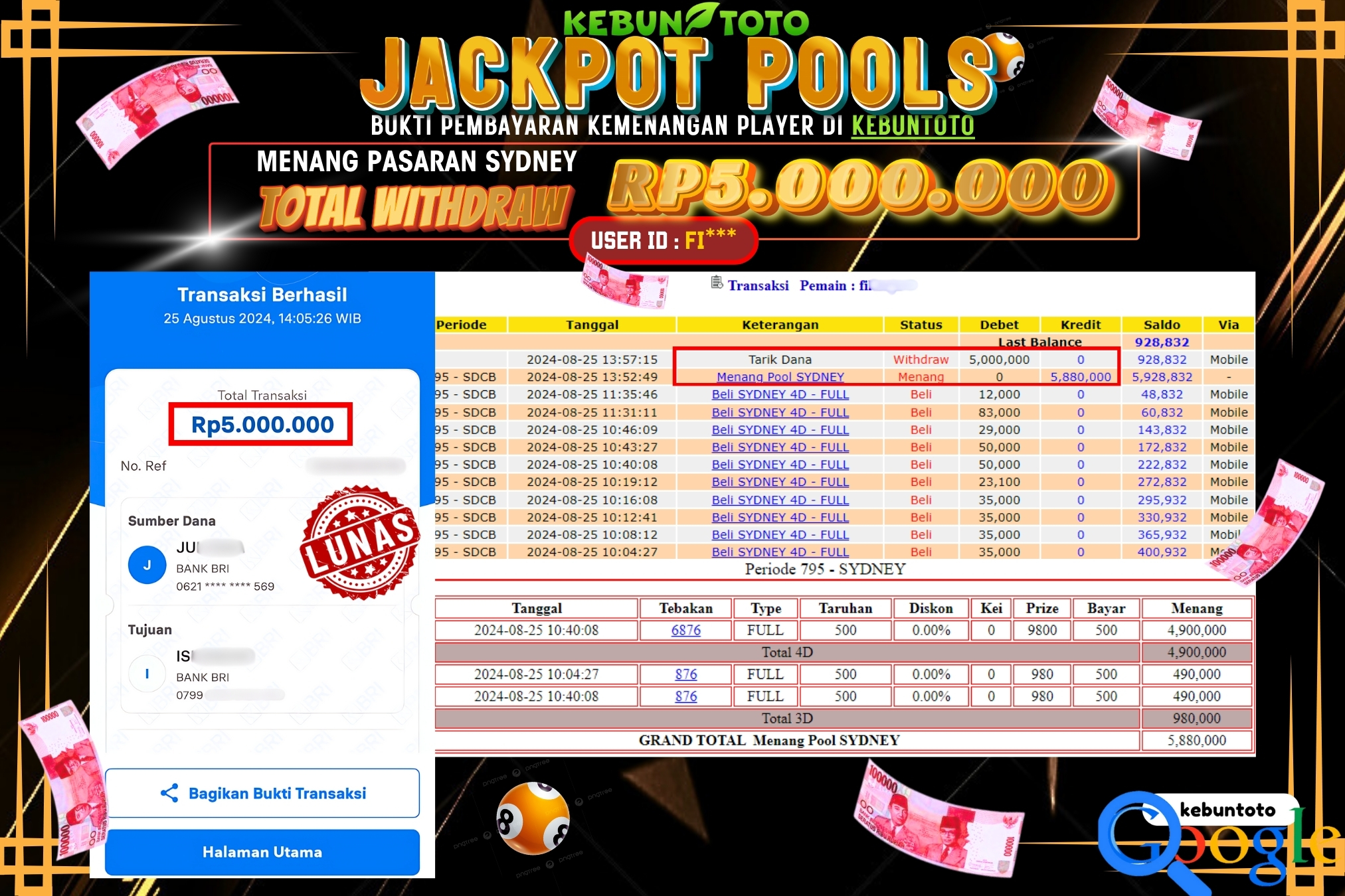KEBUNTOTO JACKPOT TOGEL PASARAN MACAU Rp.5.000.000,- LUNAS