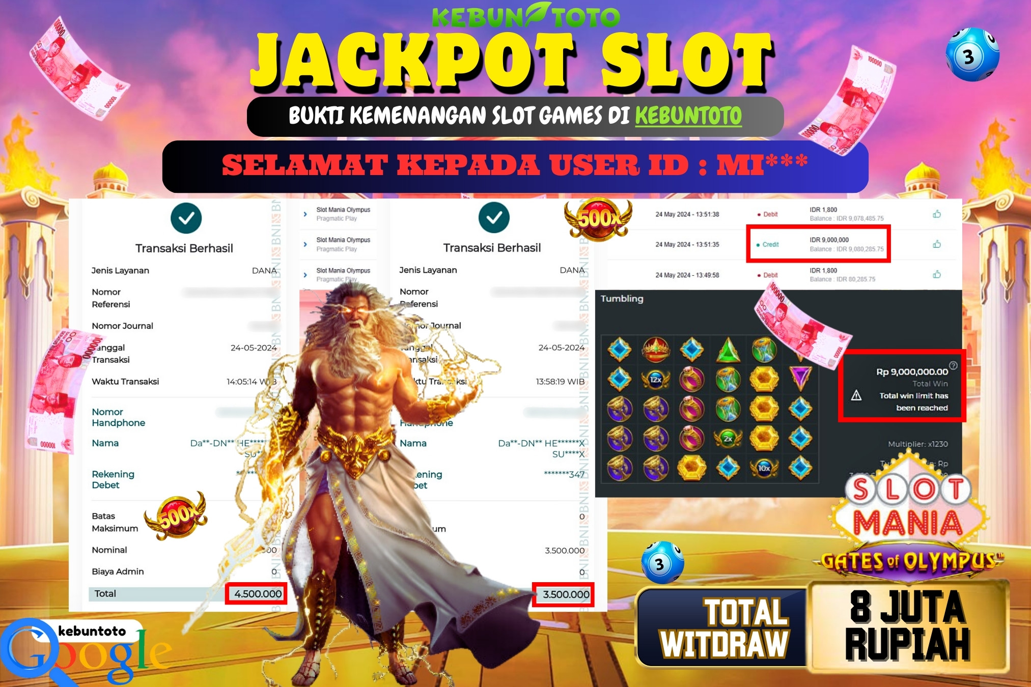 KEBUNTOTO JACKPOT SLOT MANIA OLYMPUS Rp.6.000.000,- LUNAS