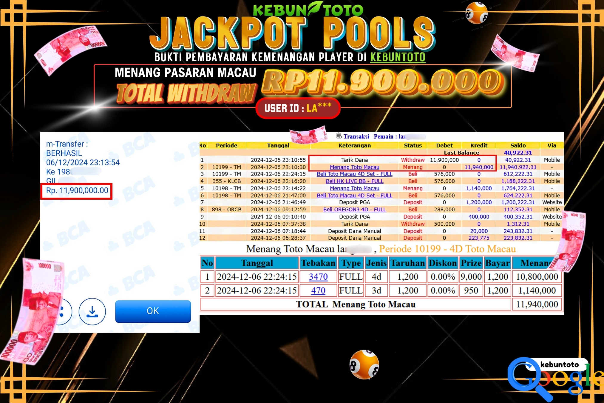 KEBUNTOTO JACKPOT TOGEL PASARAN MACAU Rp.11.900.000,- LUNAS