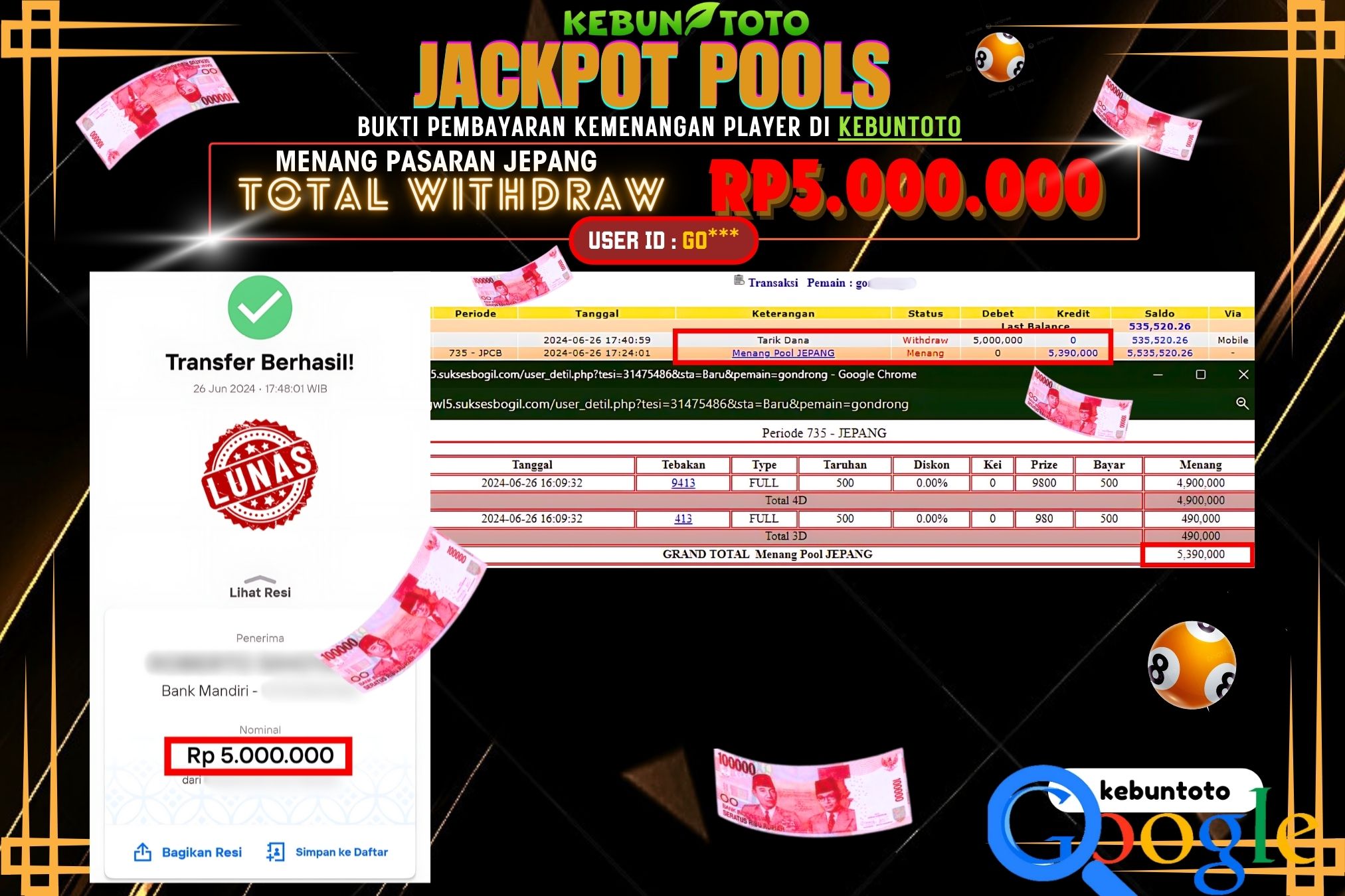KEBUNTOTO JACKPOT TOGEL PASARAN JEPANG Rp.5.000.000,- LUNAS
