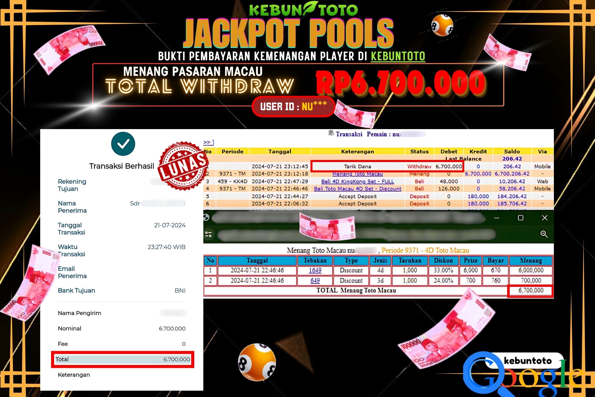 KEBUNTOTO JACKPOT TOGEL PASARAN MACAU Rp.6.700.000,- LUNAS