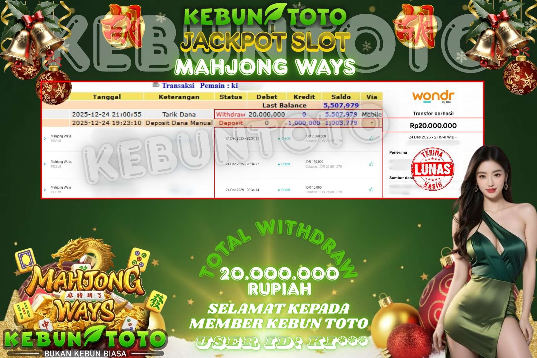 Bukti Kemenangan Rp 20.000.000 SLOT MAHJONG WAYS di KEBUNTOTO!