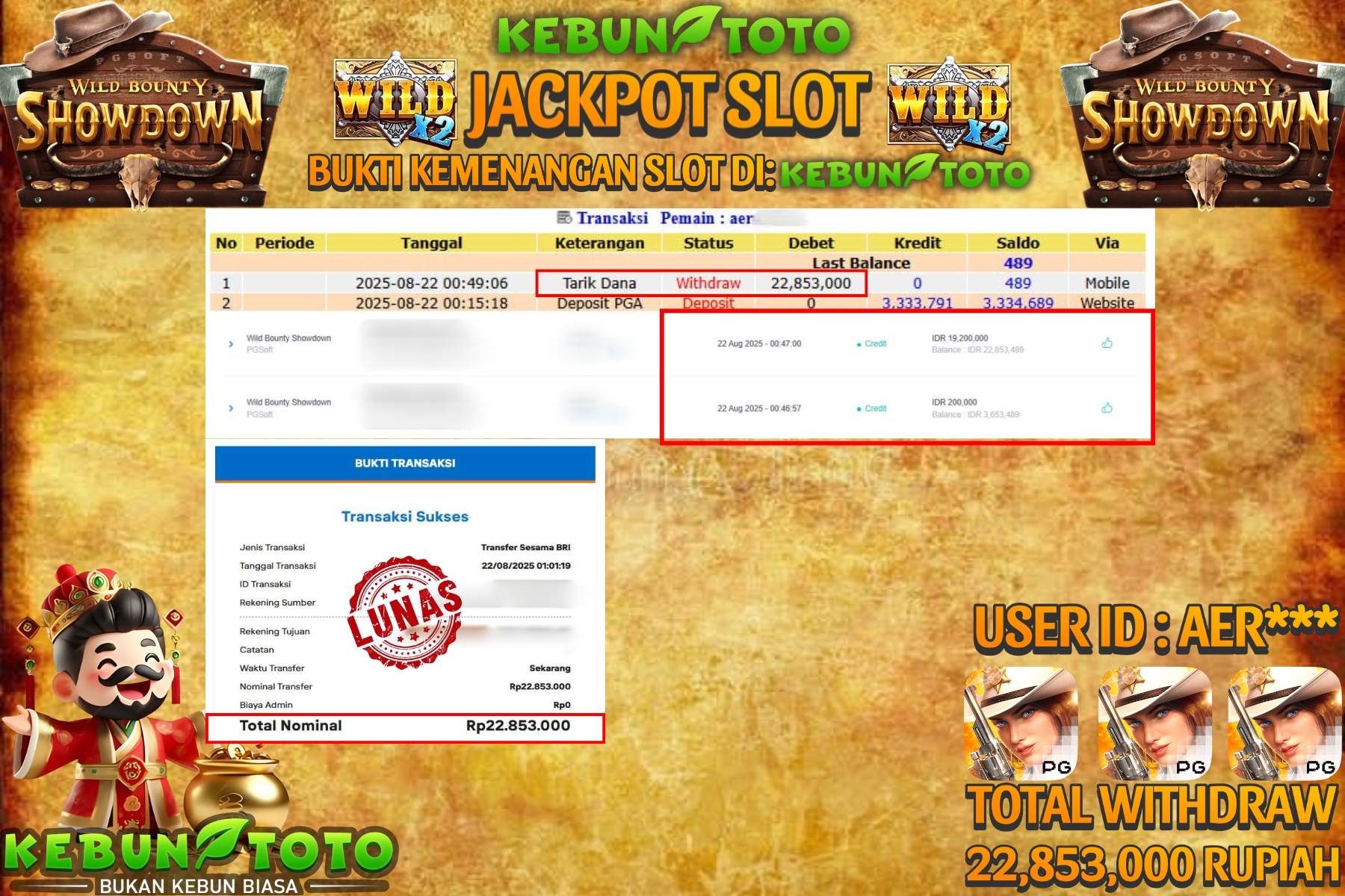 Bukti Kemenangan Rp 22.853.000 SLOT WILD BOUNTY SHOWDOWN di KEBUNTOTO!