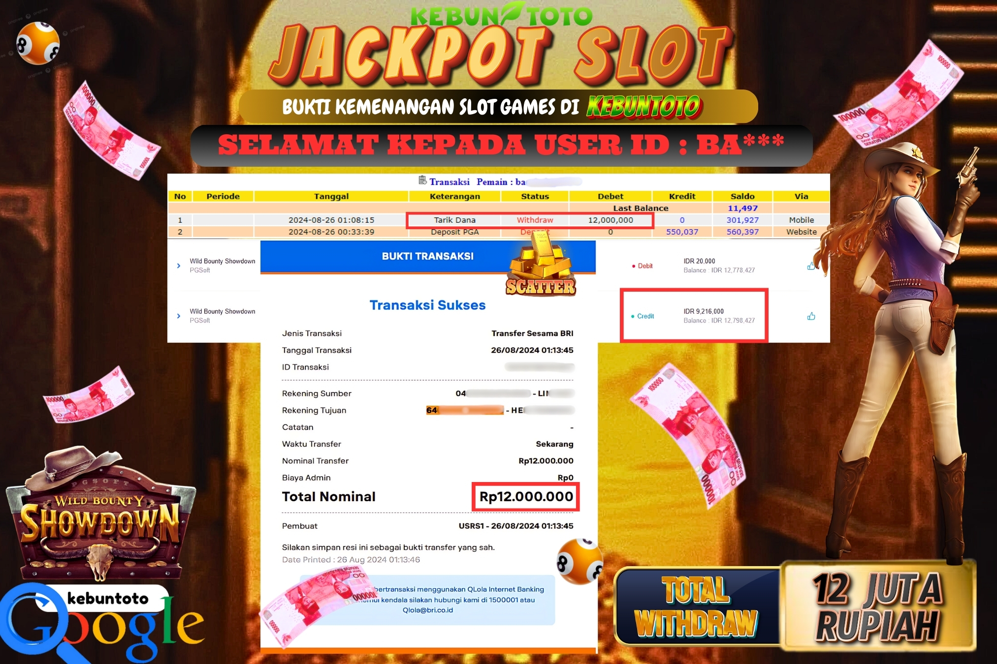 KEBUNTOTO JACKPOT SLOT WILD BOUNTY SHOWDOWN Rp.12.000.000,- LUNAS