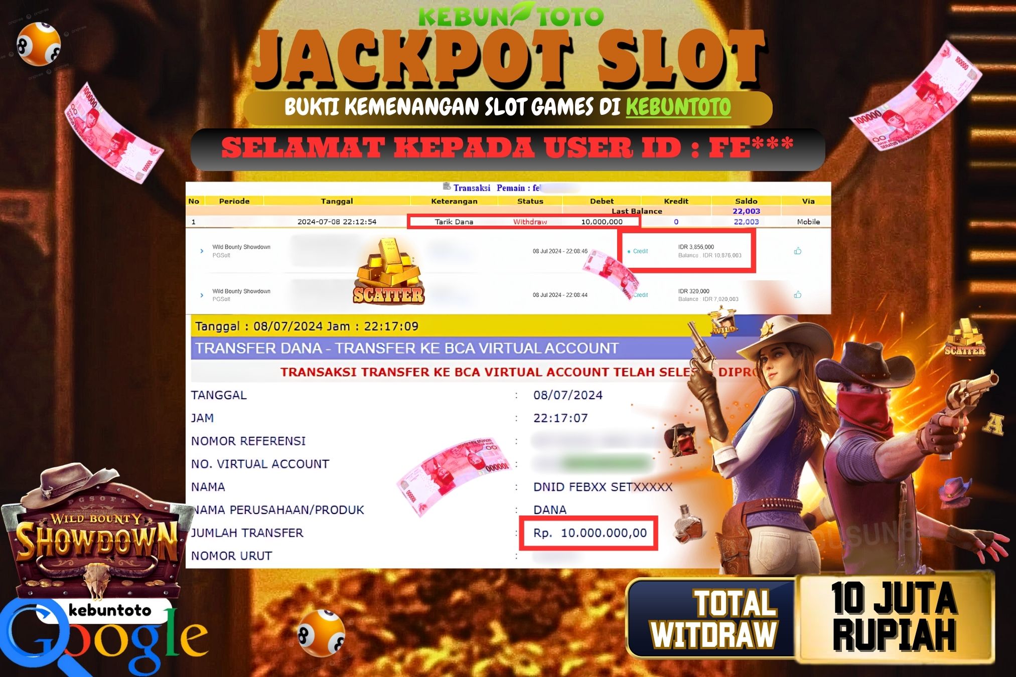 KEBUNTOTO JACKPOT SLOT WILD BOUNTY SHOWDOWN Rp.10.000.000,- LUNAS
