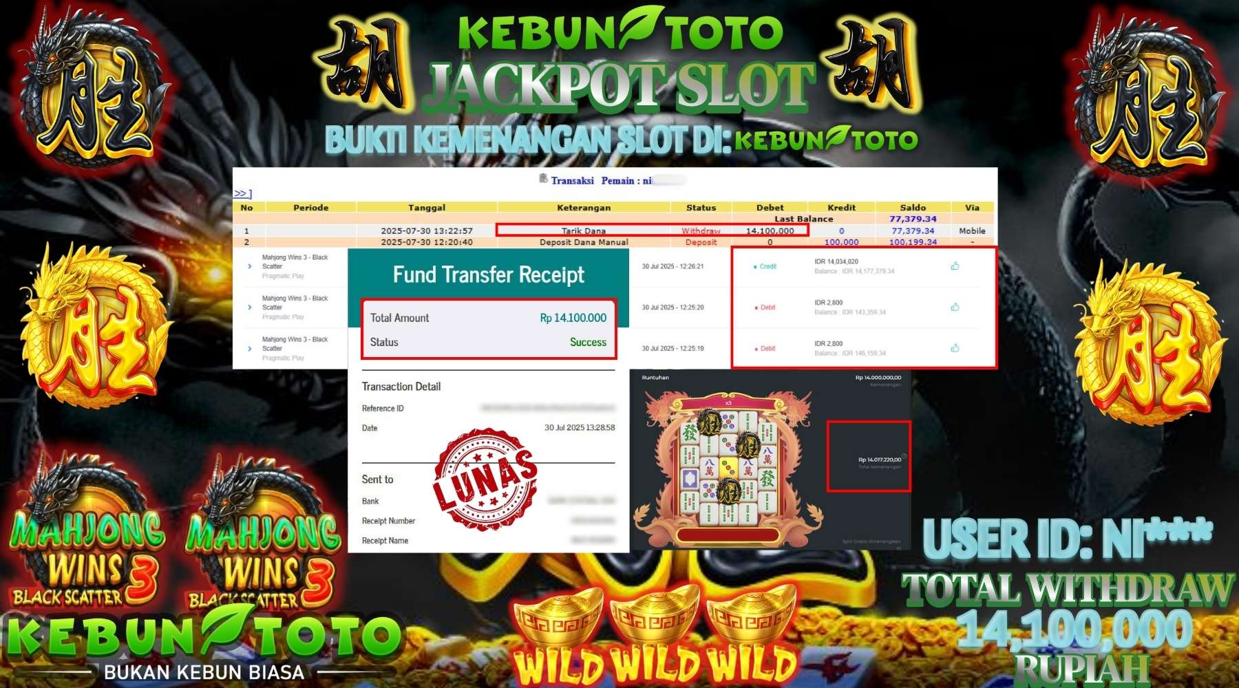 Bukti Kemenangan Rp 14.100.000 SLOT MAHJONG WINS 3 di KEBUNTOTO!
