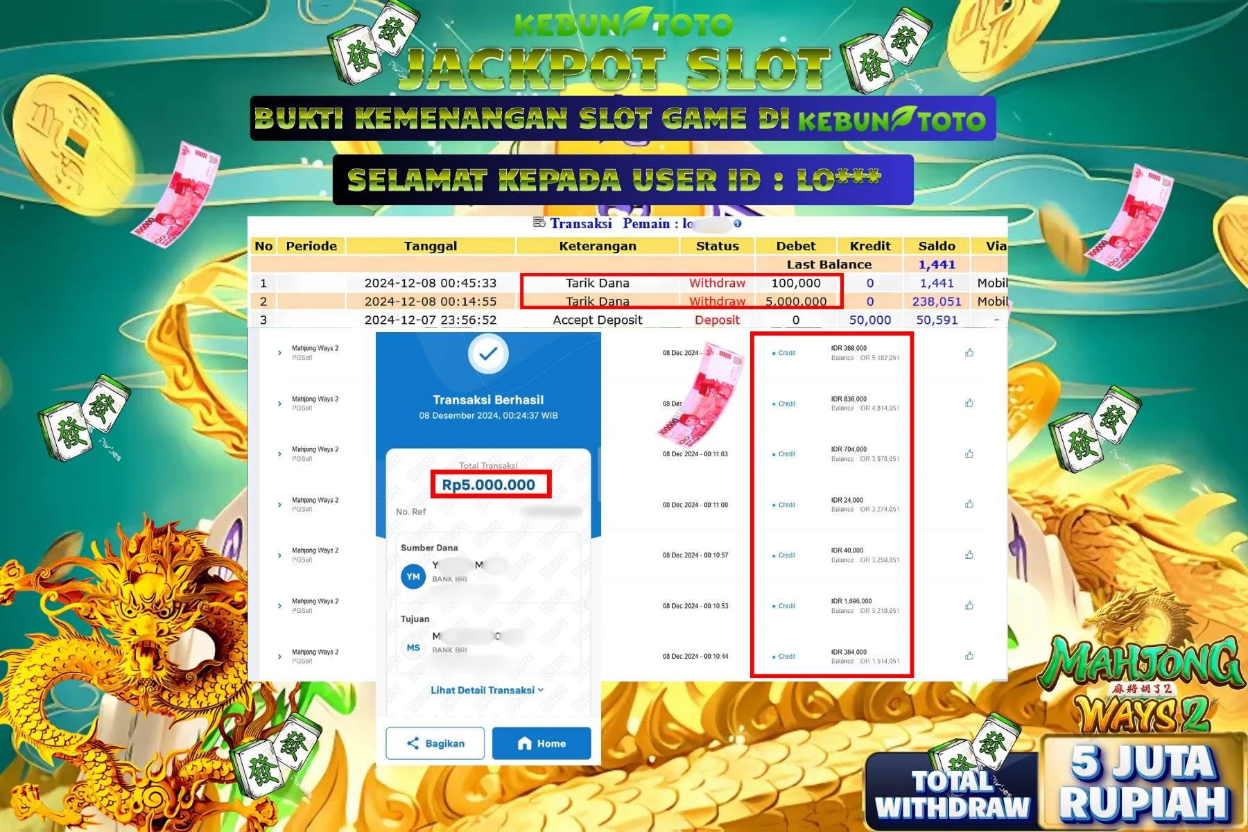 KEBUNTOTO JACKPOT SLOT MAHJONG WAYS 2 Rp.5.000.000,- LUNAS