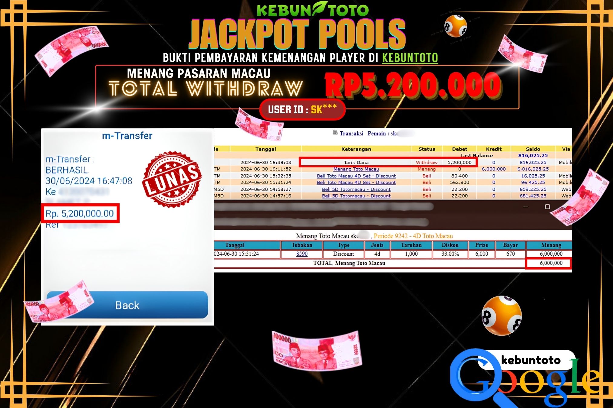 KEBUNTOTO JACKPOT TOGEL PASARAN MACAU Rp.5.200.000,- LUNAS