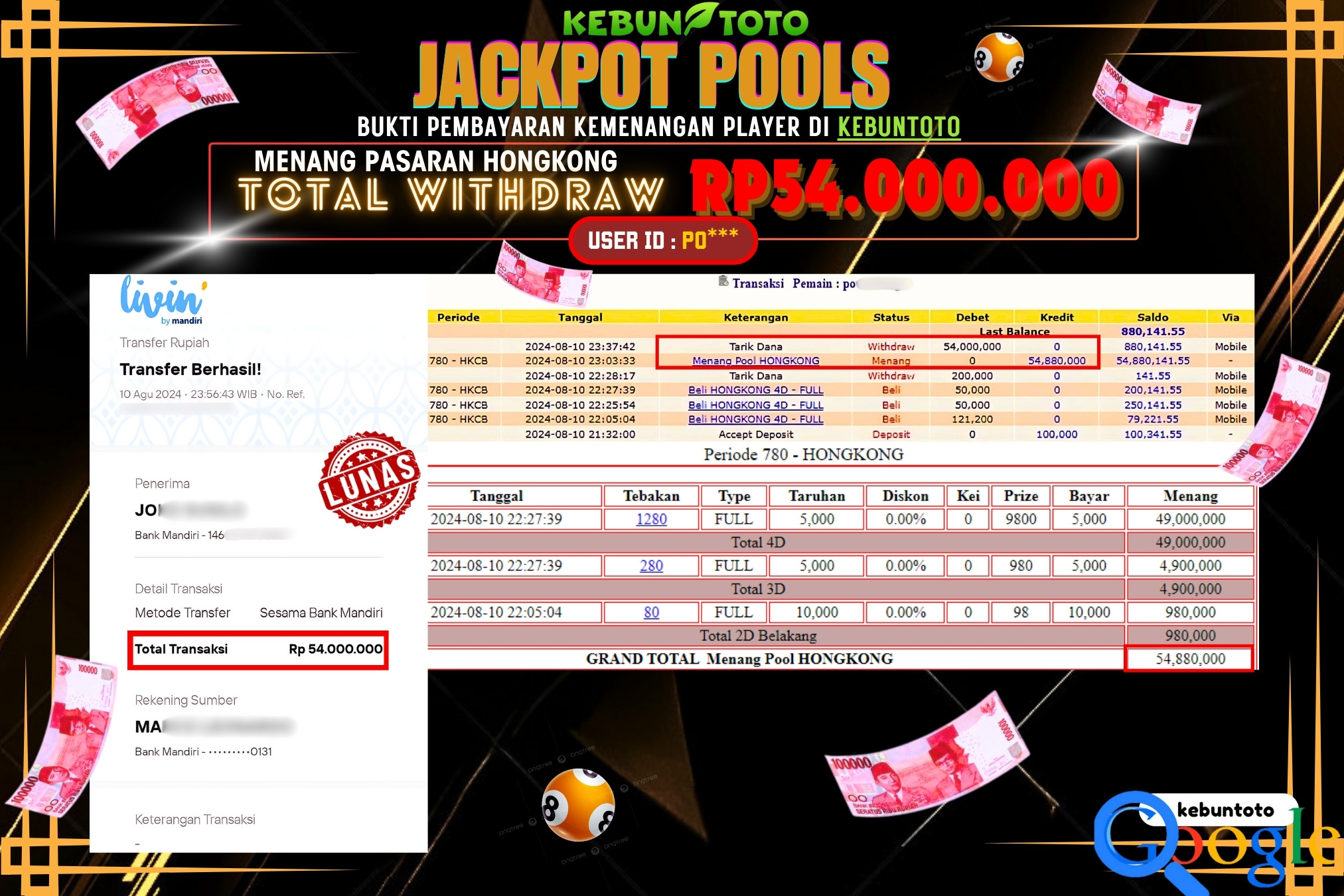 KEBUNTOTO JACKPOT TOGEL PASARAN HONGKONG Rp.54.000.000,- LUNAS