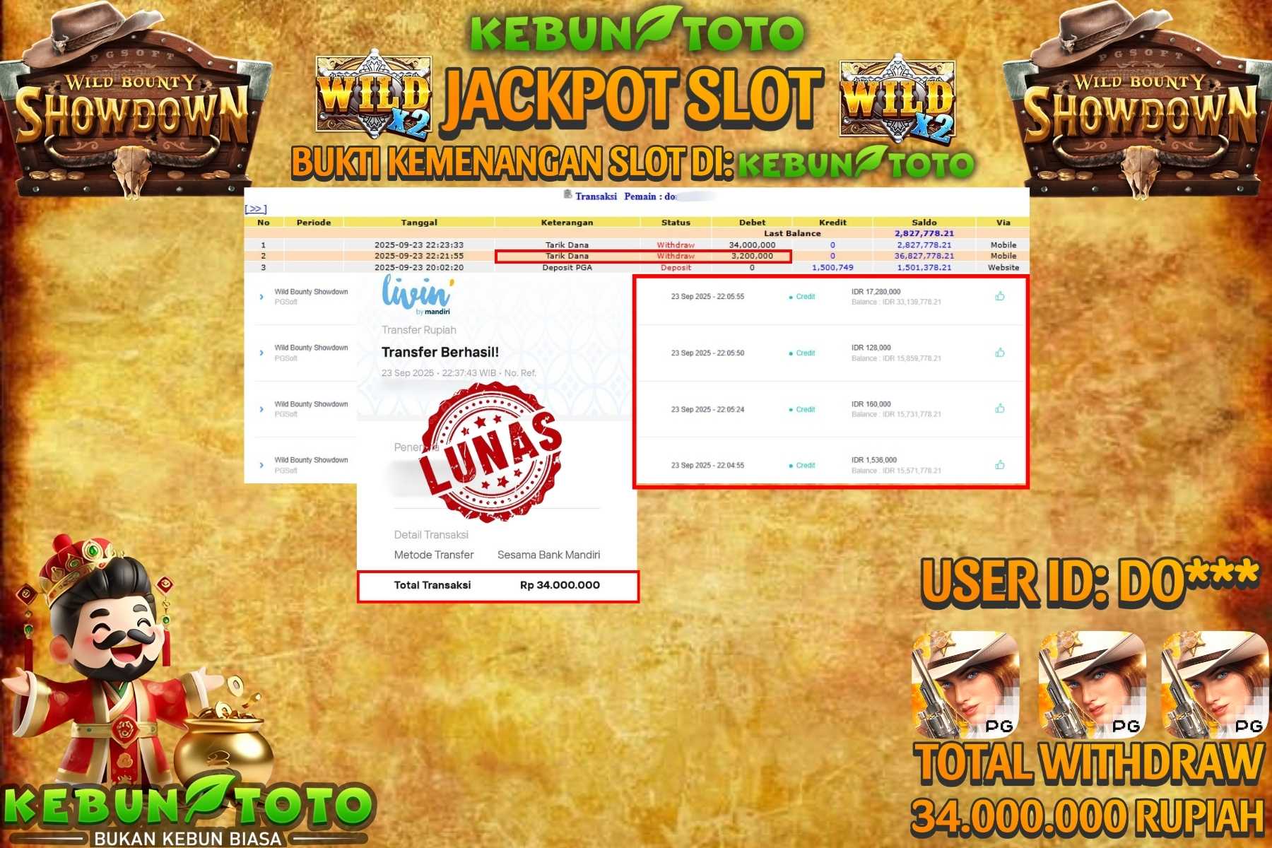 Bukti Kemenangan Rp 34.000.000 SLOT WILD BOUNTY SHOWDOWN di KEBUNTOTO!