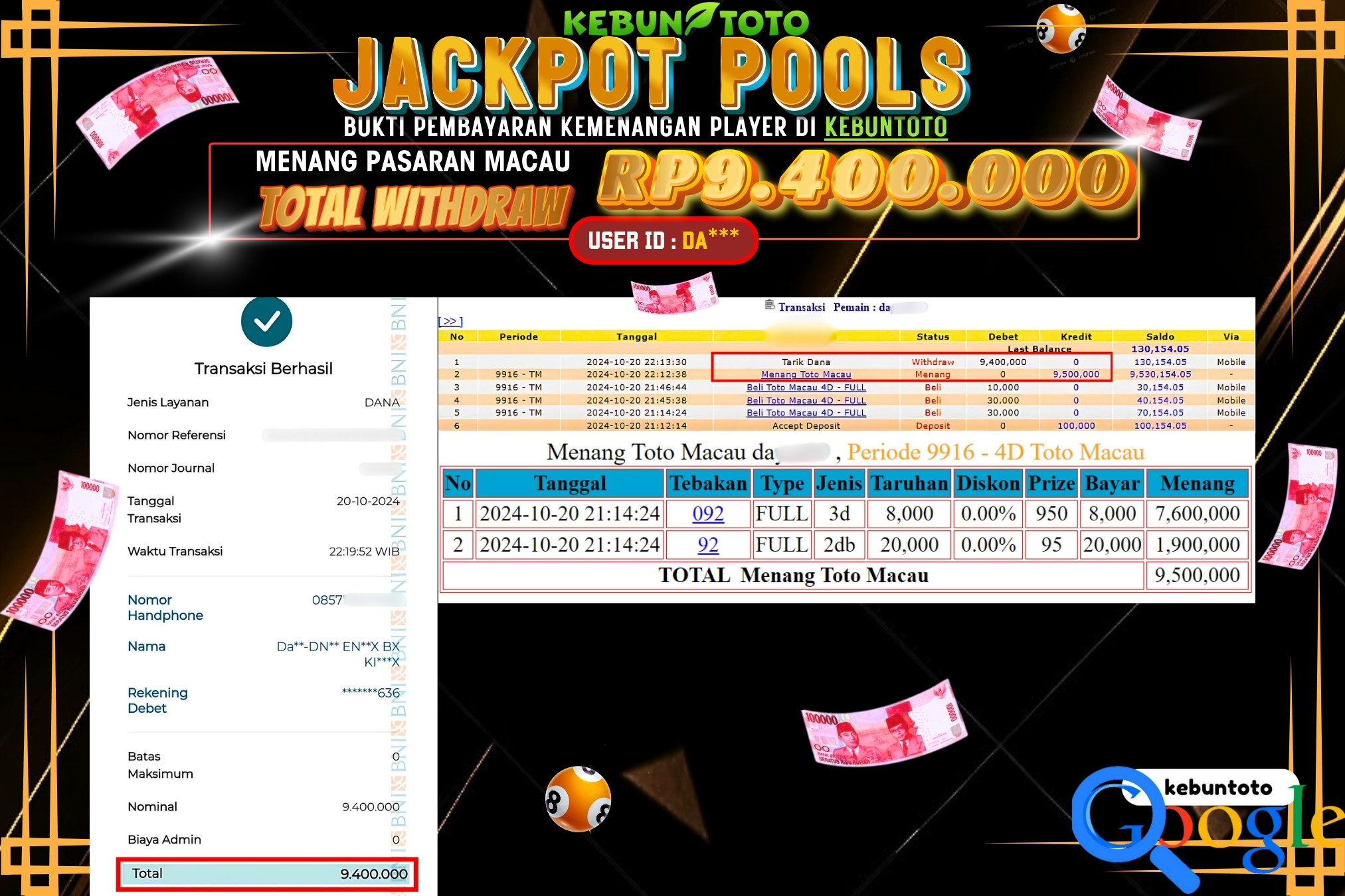 KEBUNTOTO JACKPOT TOGEL PASARAN MACAU Rp.9.400.000,- LUNAS