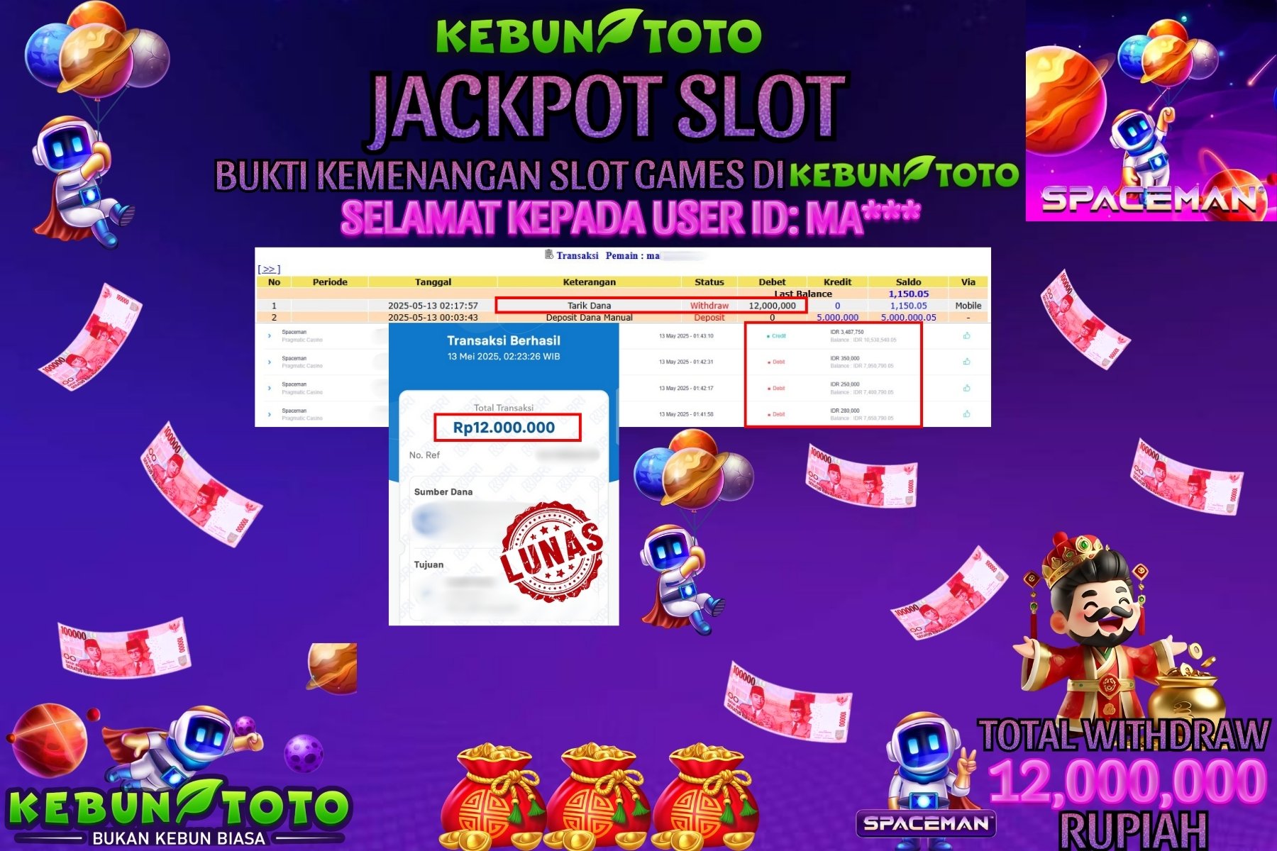 KEBUNTOTO JACKPOT SLOT SPACEMAN Rp 12.000.000 ,- LUNAS