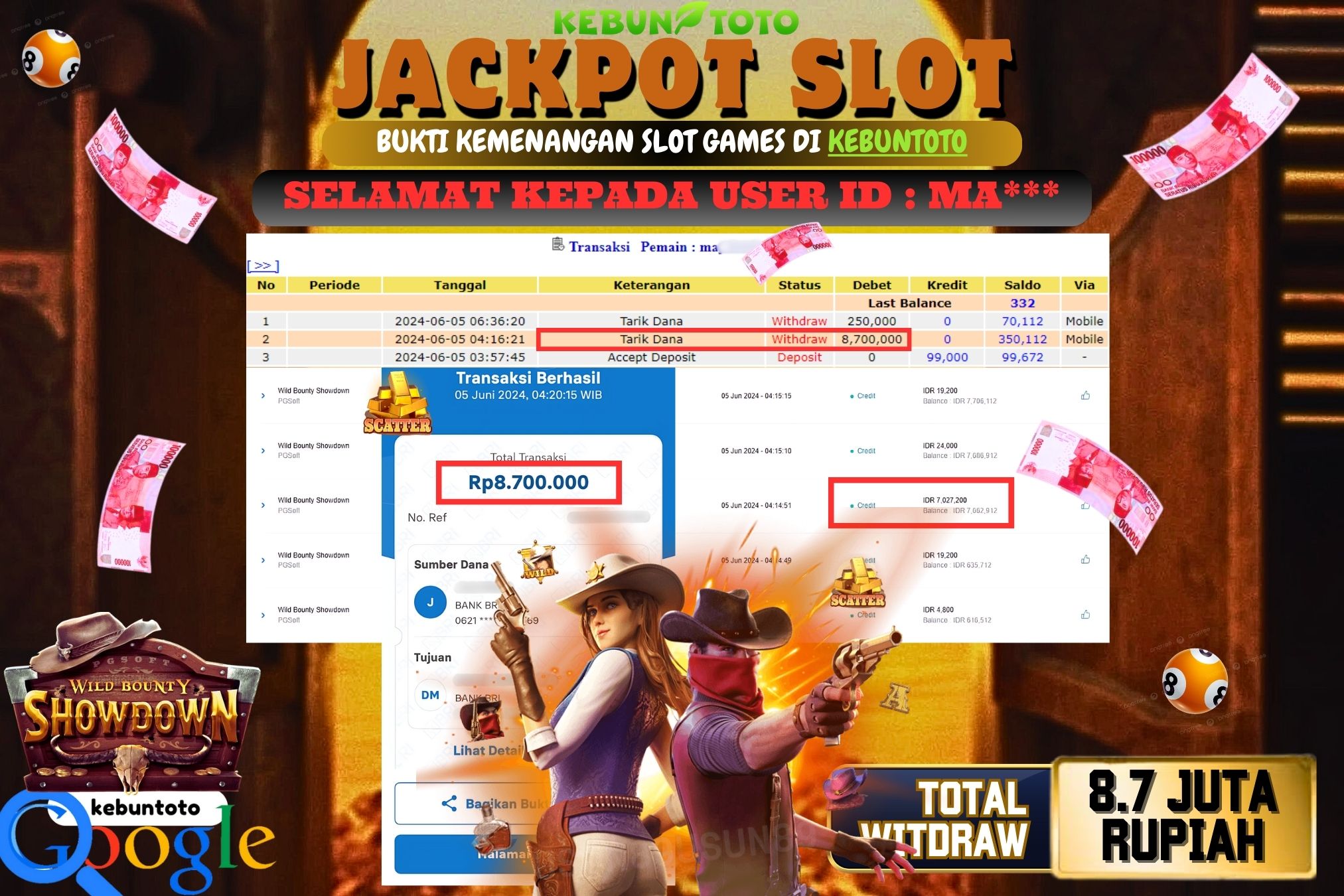 KEBUNTOTO JACKPOT SLOT WILD BOUNTY SHOWDOWN Rp.8.700.000,- LUNAS