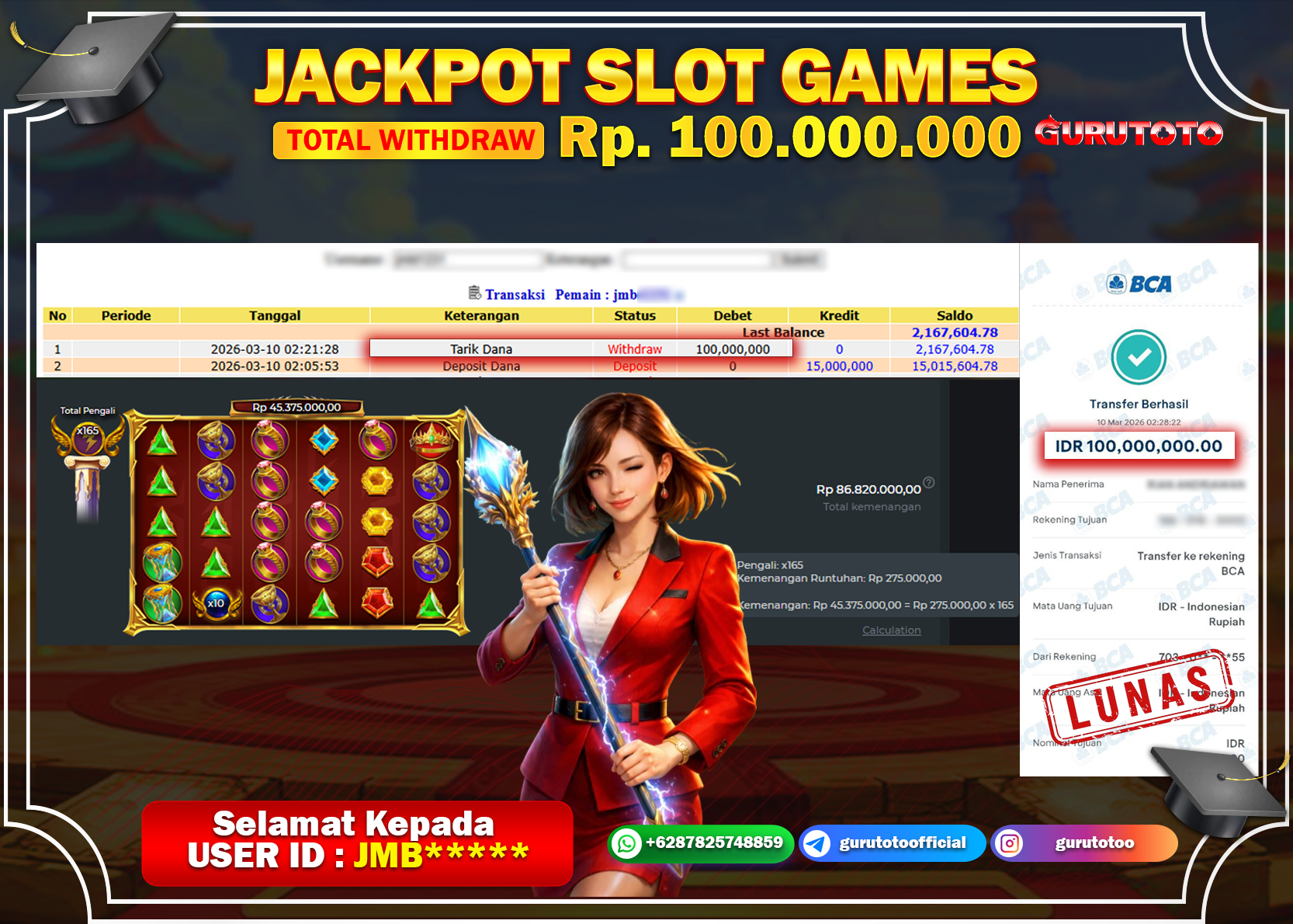 Bukti Kemenangan Rp 100.000.000 GATES OF OLYMPUS di GURUTOTO !