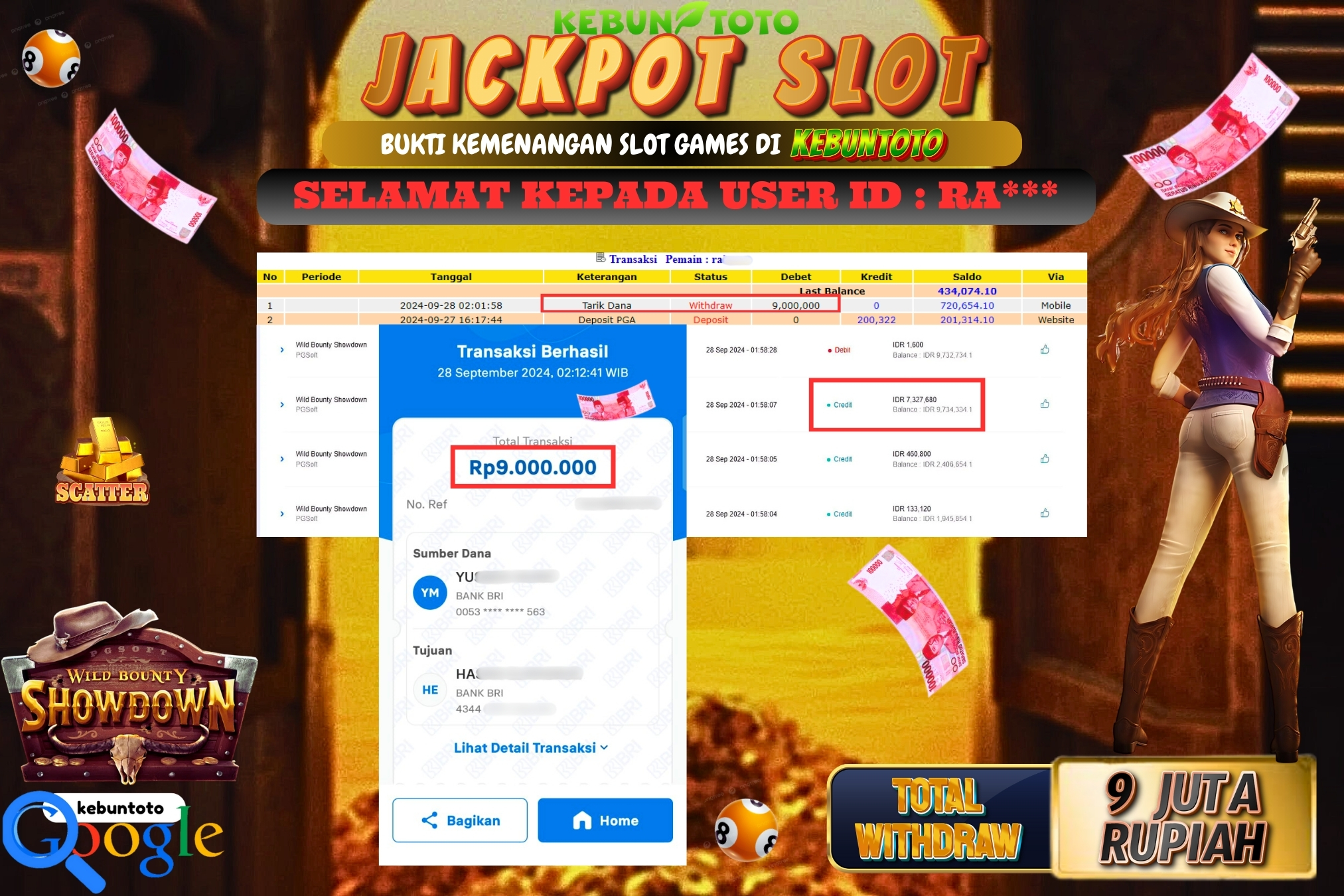 KEBUNTOTO JACKPOT SLOT WILD BOUNTY SHOWDOWN Rp.9.000.000,- LUNAS