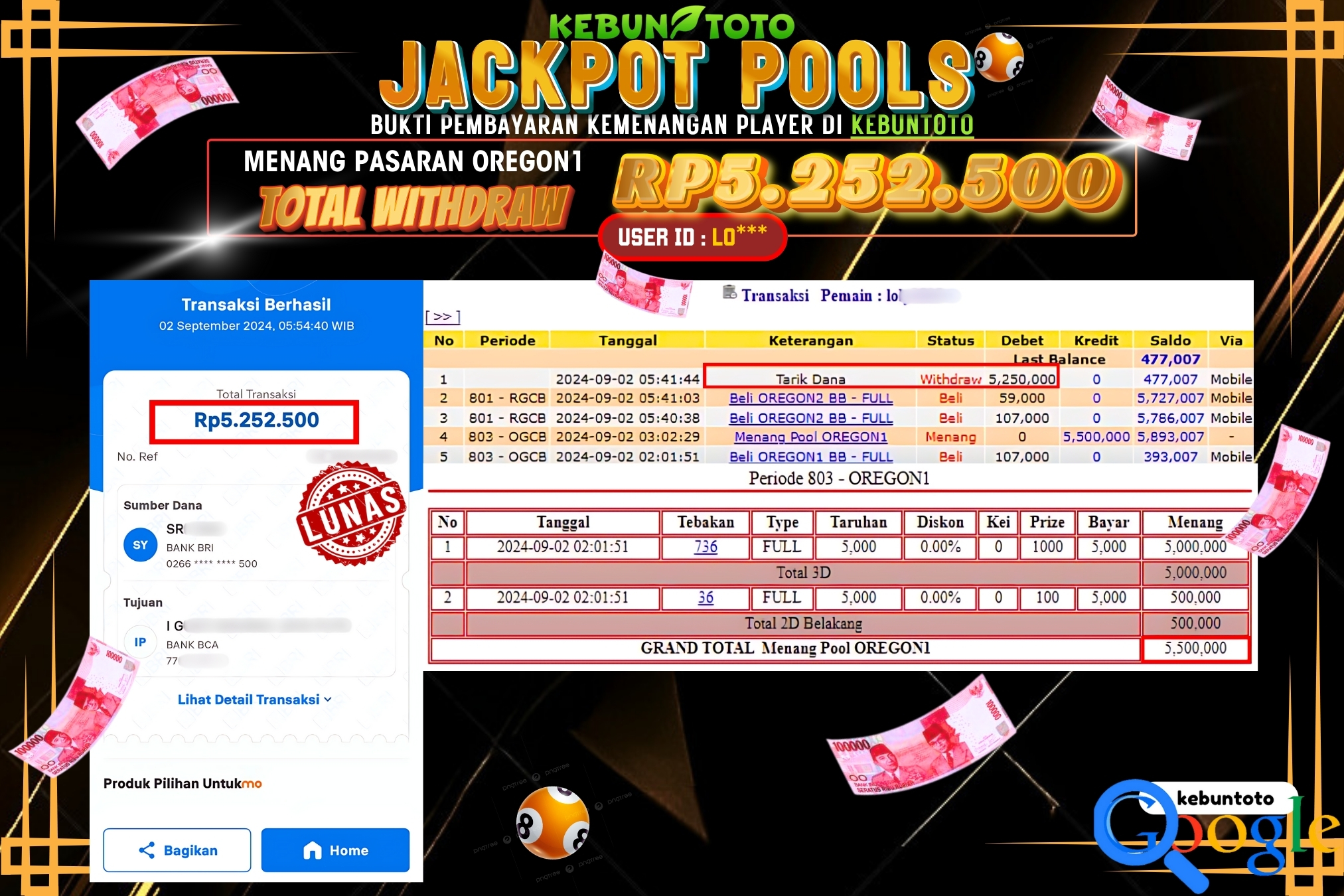 KEBUNTOTO JACKPOT TOGEL PASARAN OREGON1 Rp.5.252.000,- LUNAS