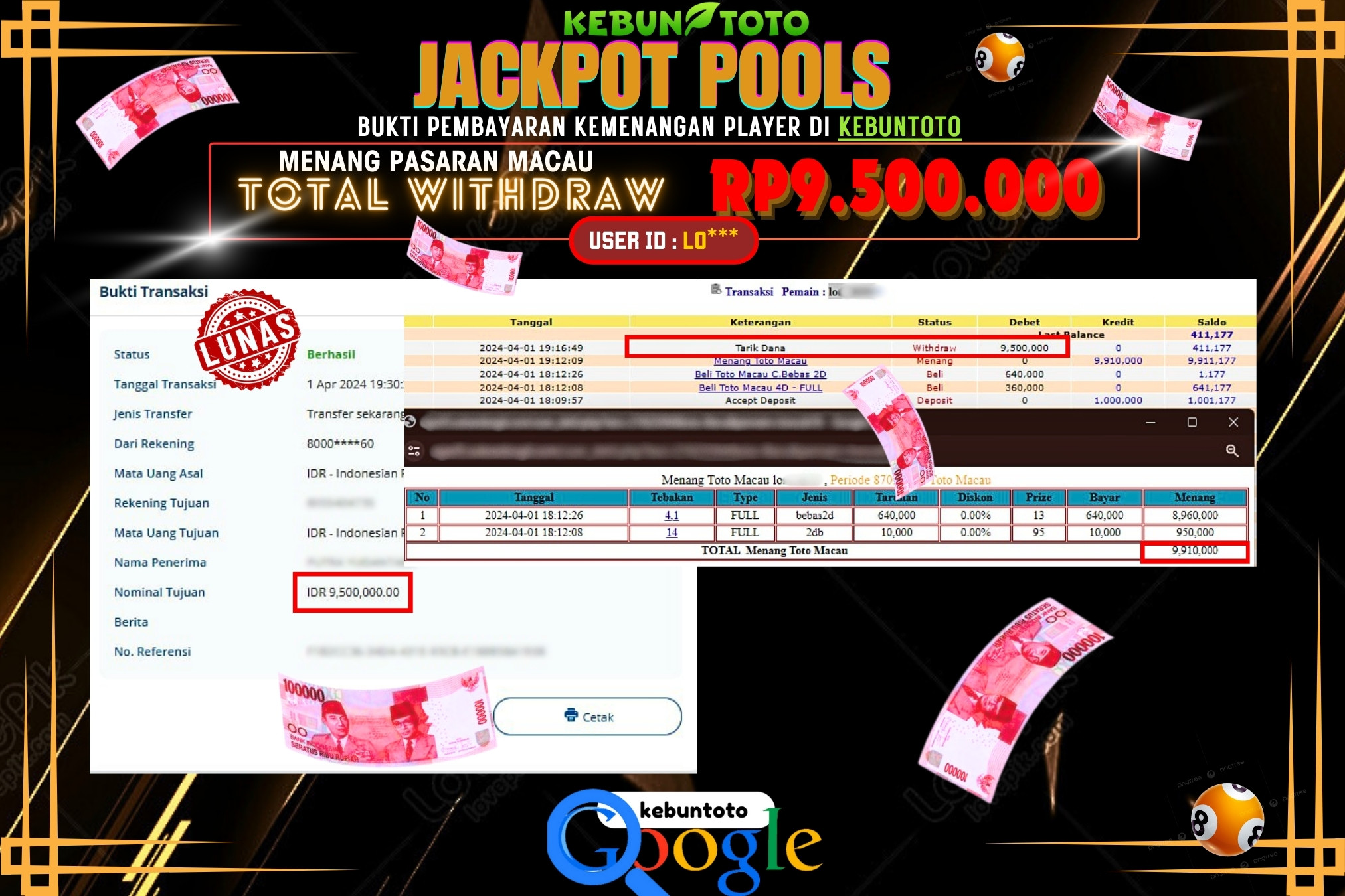 KEBUNTOTO JACKPOT TOGEL PASARAN MACAU Rp.9.500.000,- LUNAS