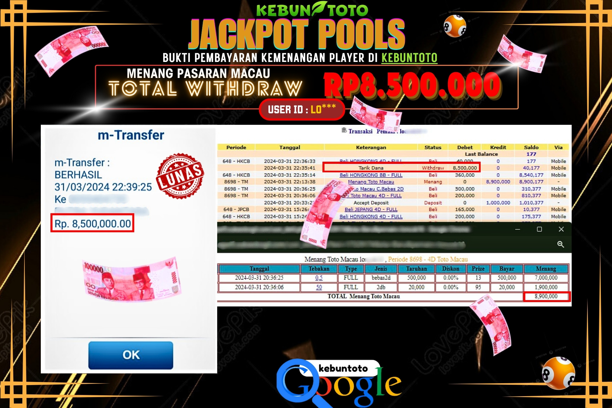 KEBUNTOTO JACKPOT TOGEL PASARAN MACAU Rp.8.500.000,- LUNAS
