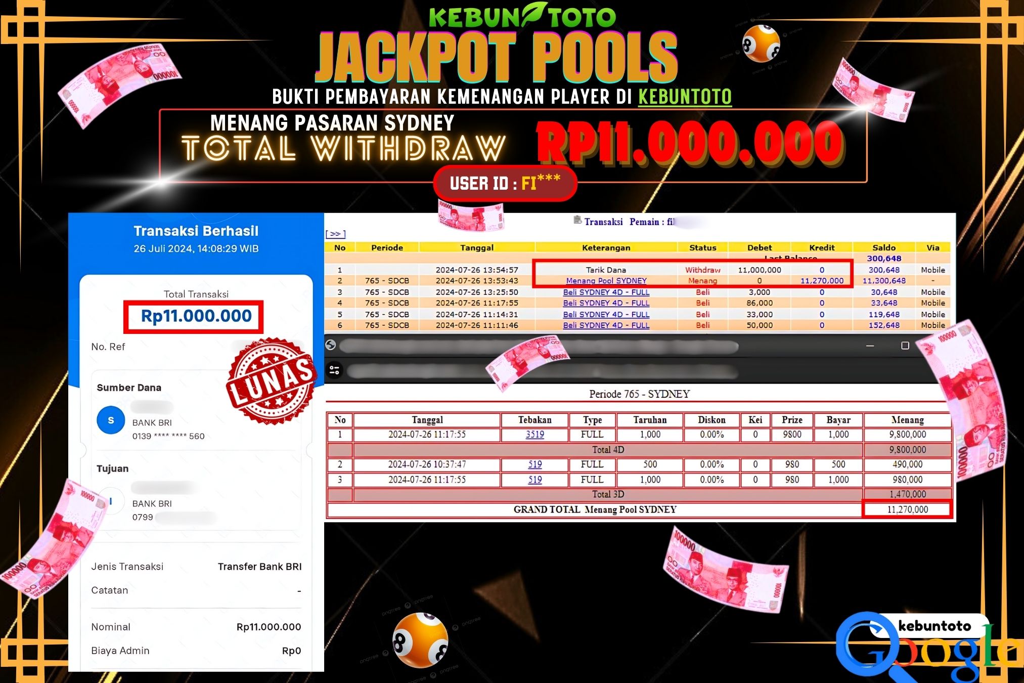 KEBUNTOTO JACKPOT TOGEL PASARAN SYDNEY Rp.11.000.000,- LUNAS