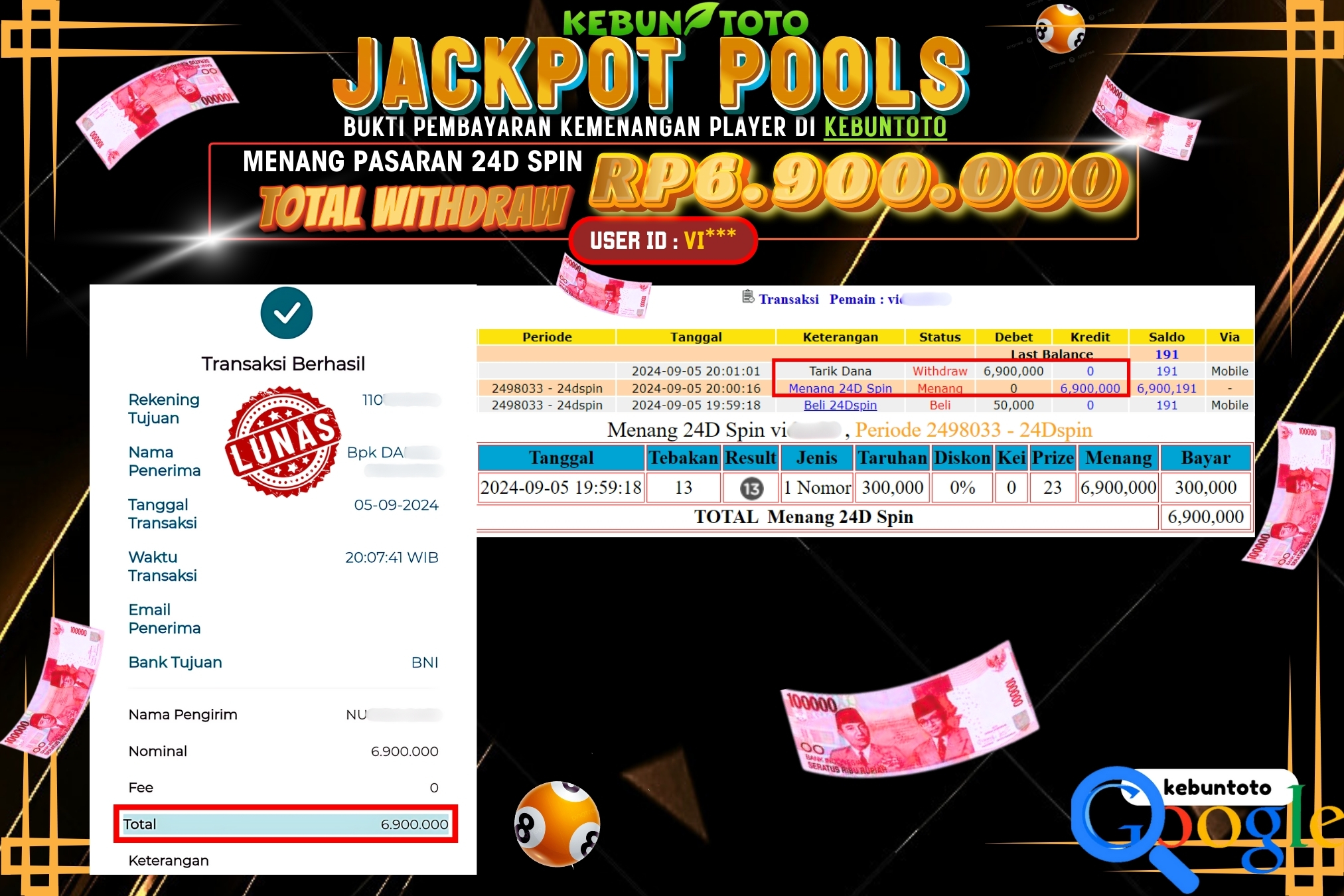KEBUNTOTO JACKPOT TOGEL PASARAN 24D SPIN Rp.6.900.000,- LUNAS