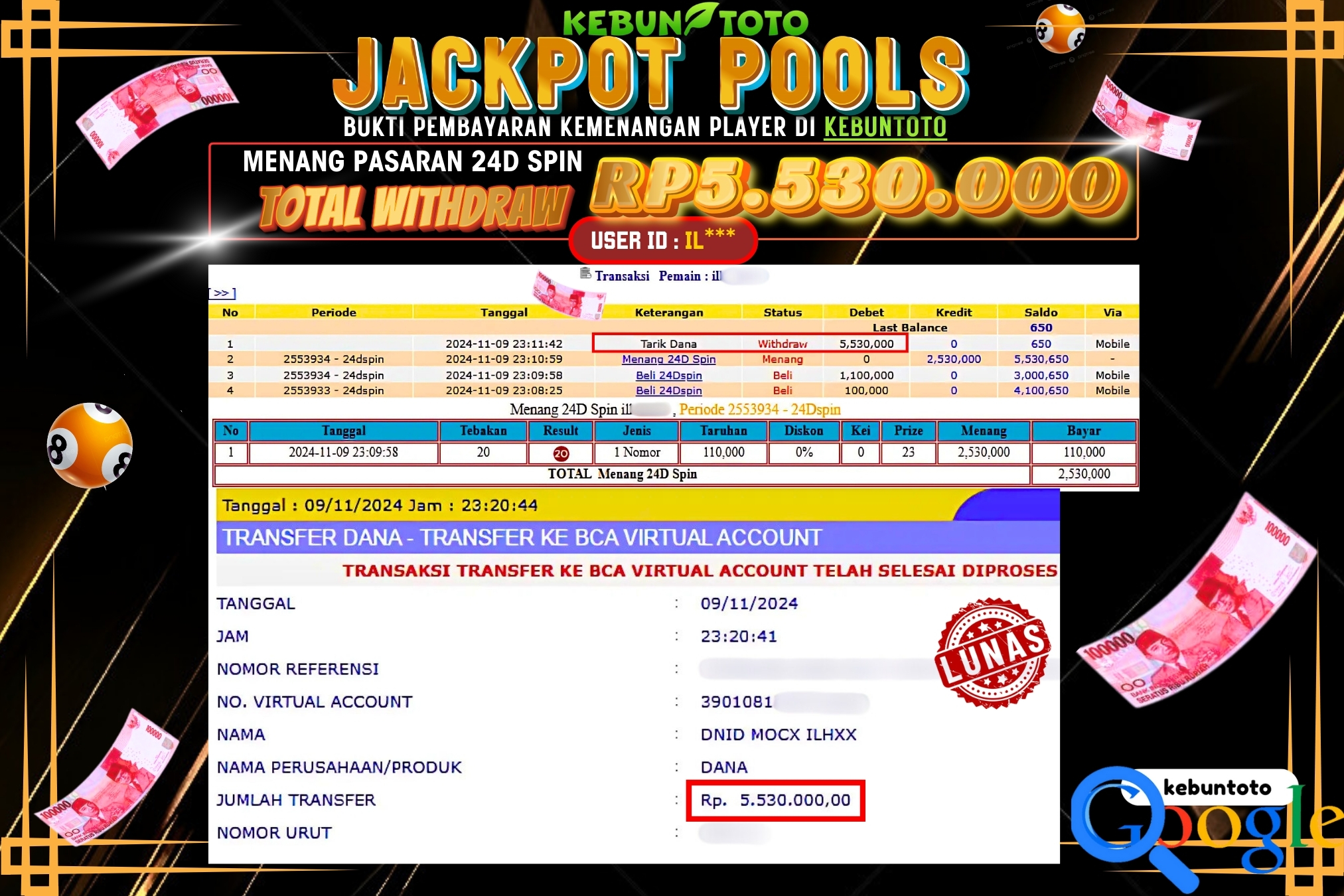 KEBUNTOTO JACKPOT TOGEL PASARAN 24D SPIN Rp.5.530.000,- LUNAS