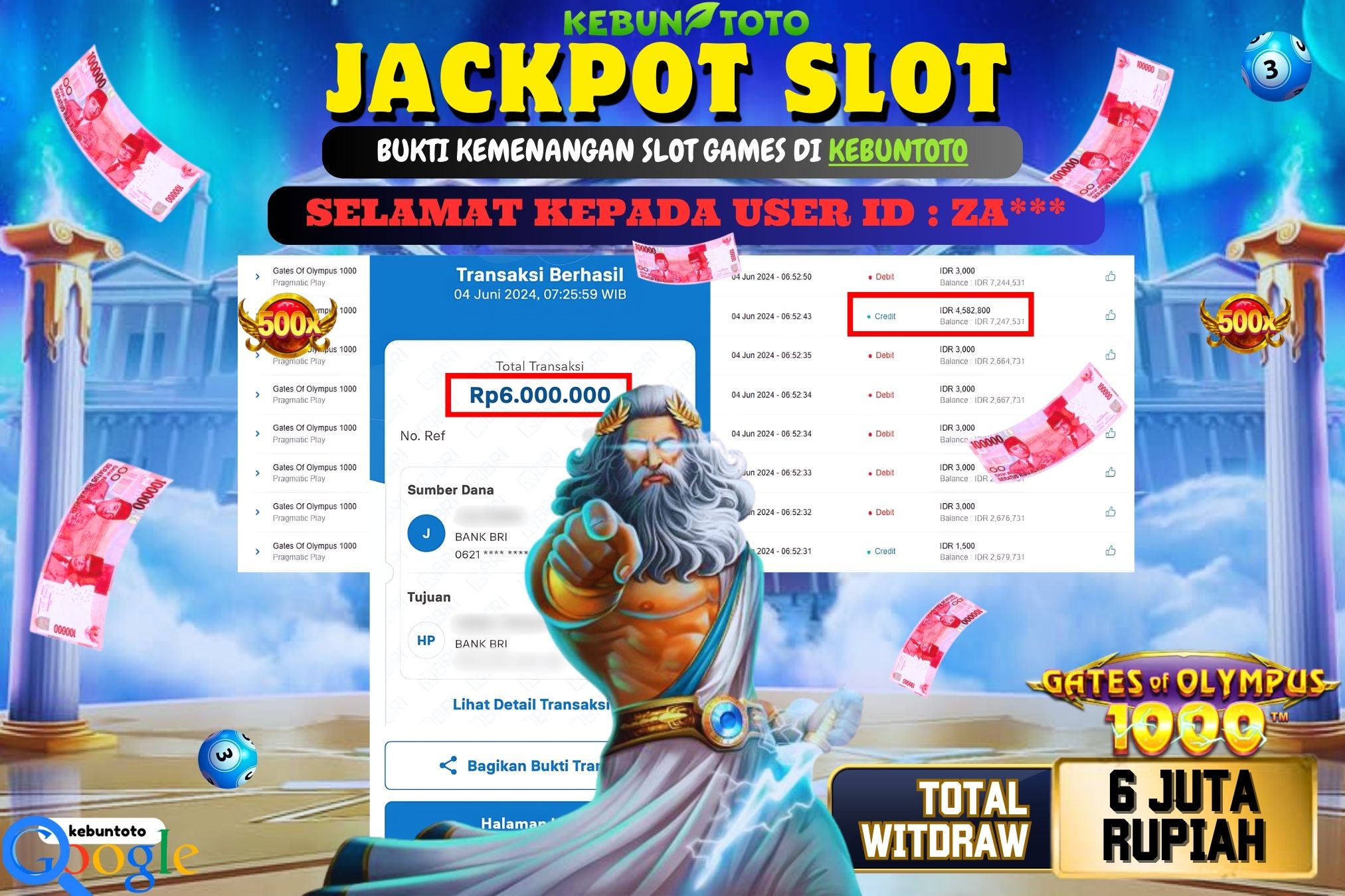 KEBUNTOTO JACKPOT SLOT GATES OF OLYMPUS 1000 Rp.6.000.000,- LUNAS