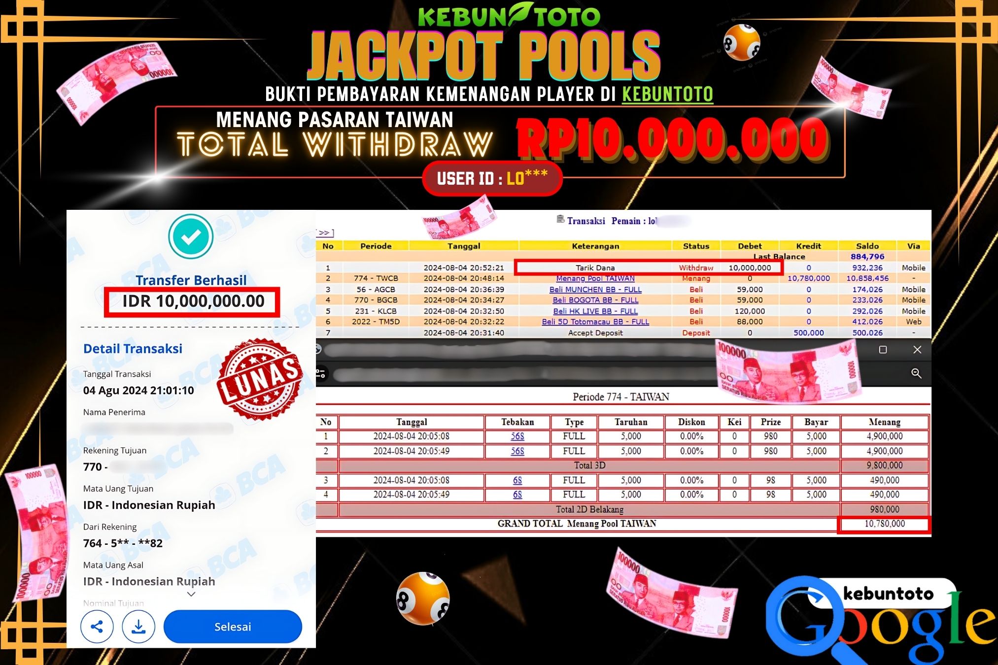 KEBUNTOTO JACKPOT TOGEL PASARAN TAIWAN Rp.10.000.000,- LUNAS