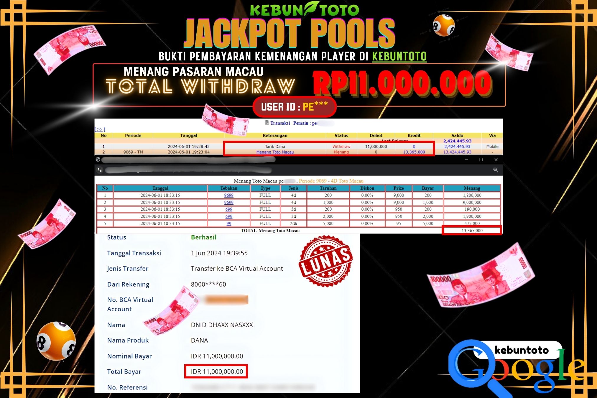KEBUNTOTO JACKPOT TOGEL PASARAN MACAU Rp.11.000.000,- LUNAS