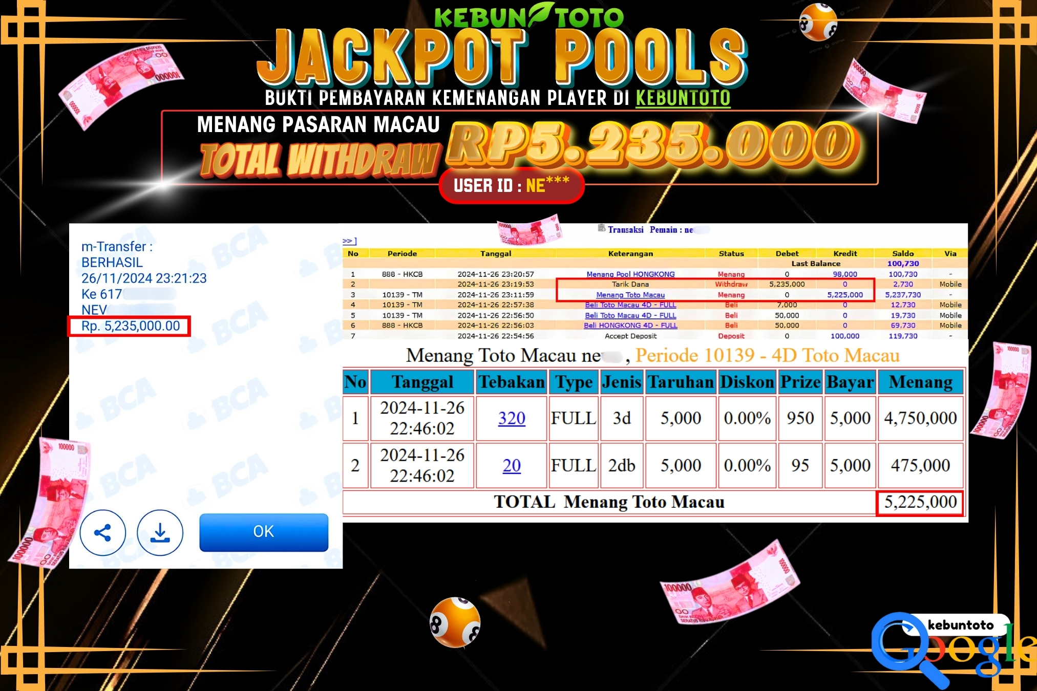 KEBUNTOTO JACKPOT TOGEL PASARAN MACAU Rp.5.235.000,- LUNAS