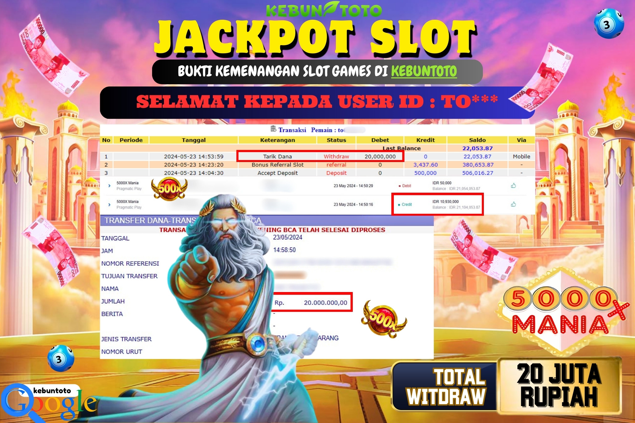 KEBUNTOTO JACKPOT SLOT 5000x MANIA Rp.20.000.000,- LUNAS