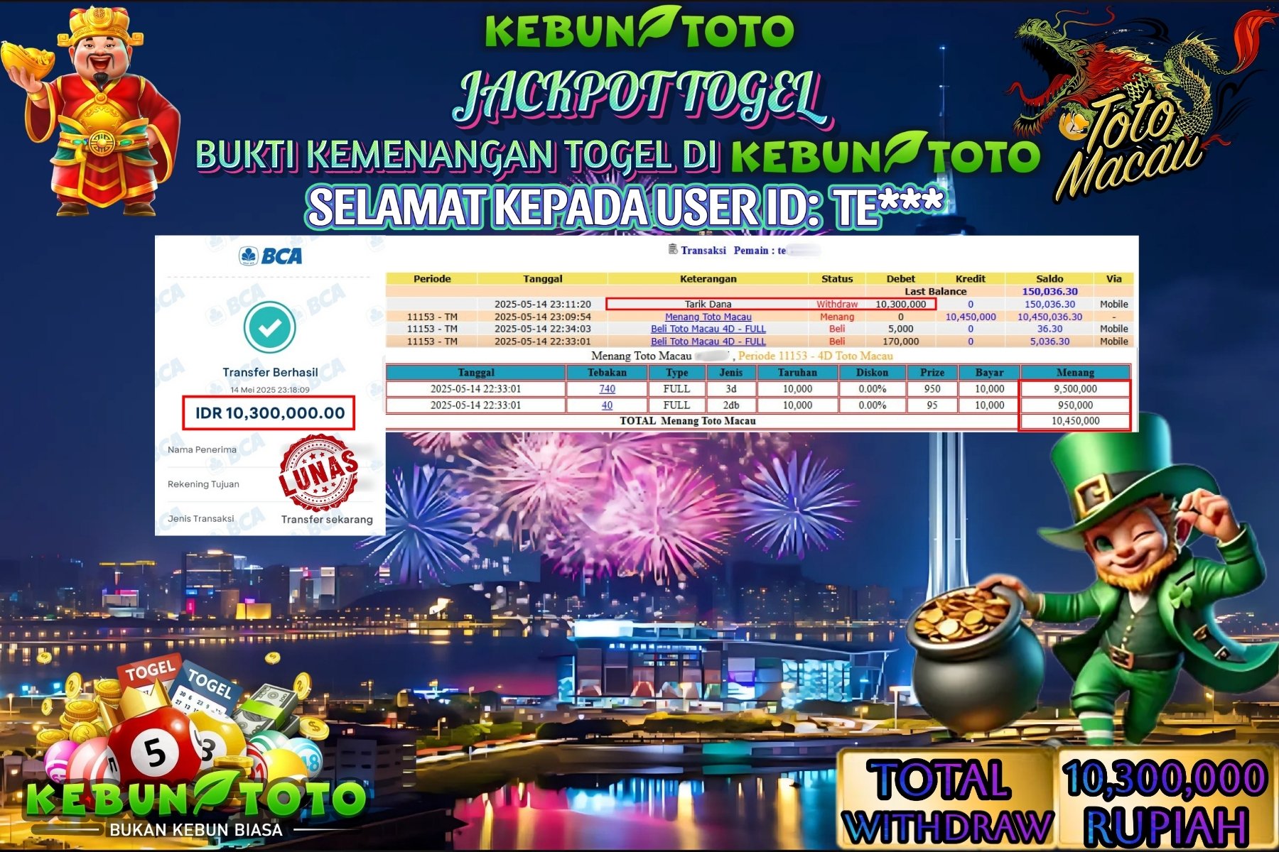 KEBUNTOTO JACKPOT TOGEL TOTO MACAU Rp 10.300.000 ,- LUNAS